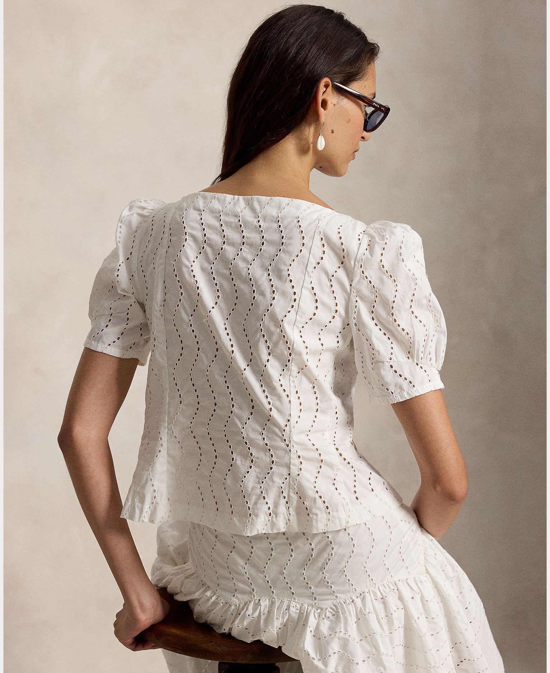 Blusa de Algodão com Ombros Caídos Branco-3