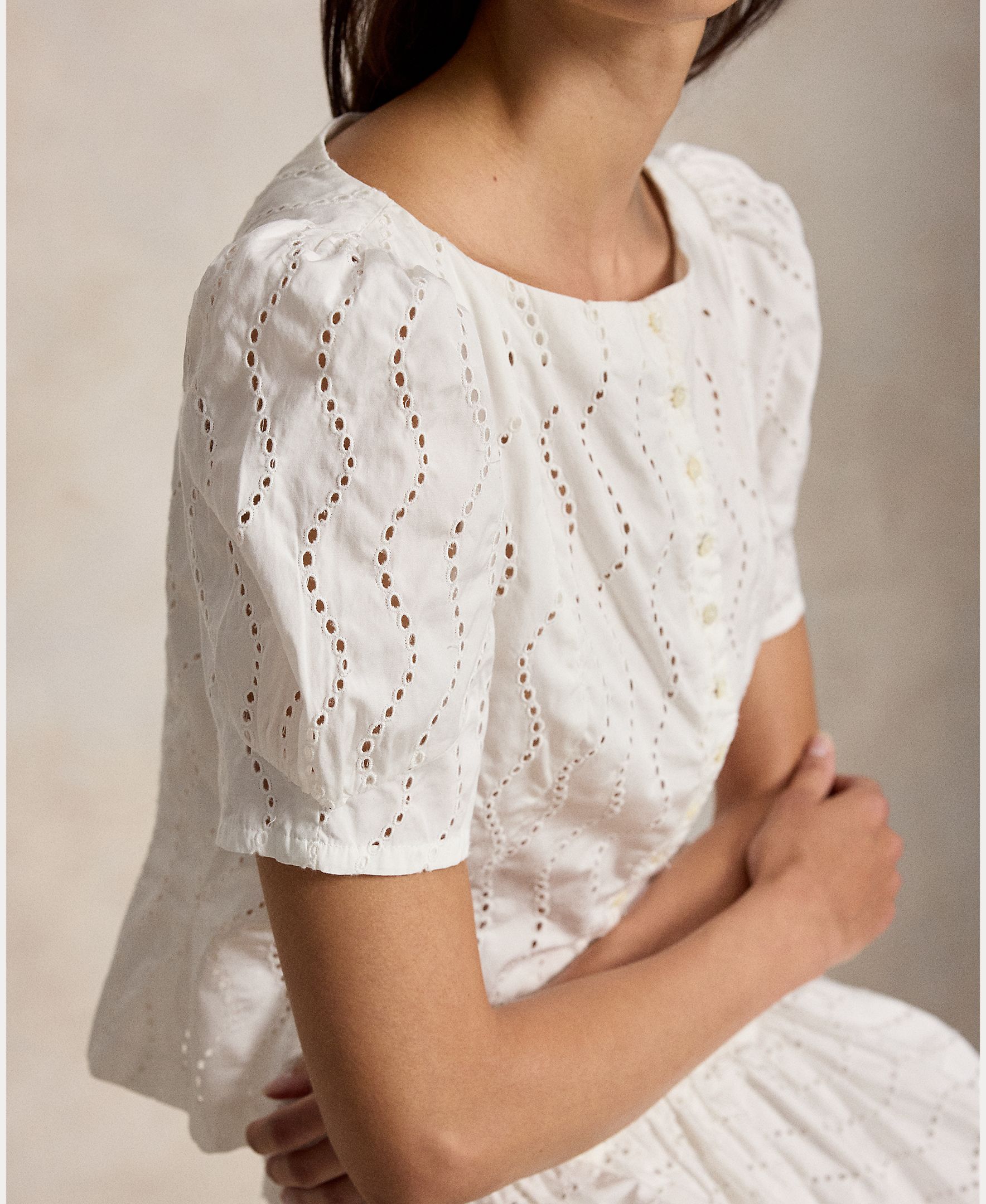 Blusa de Algodão com Ombros Caídos Branco-4