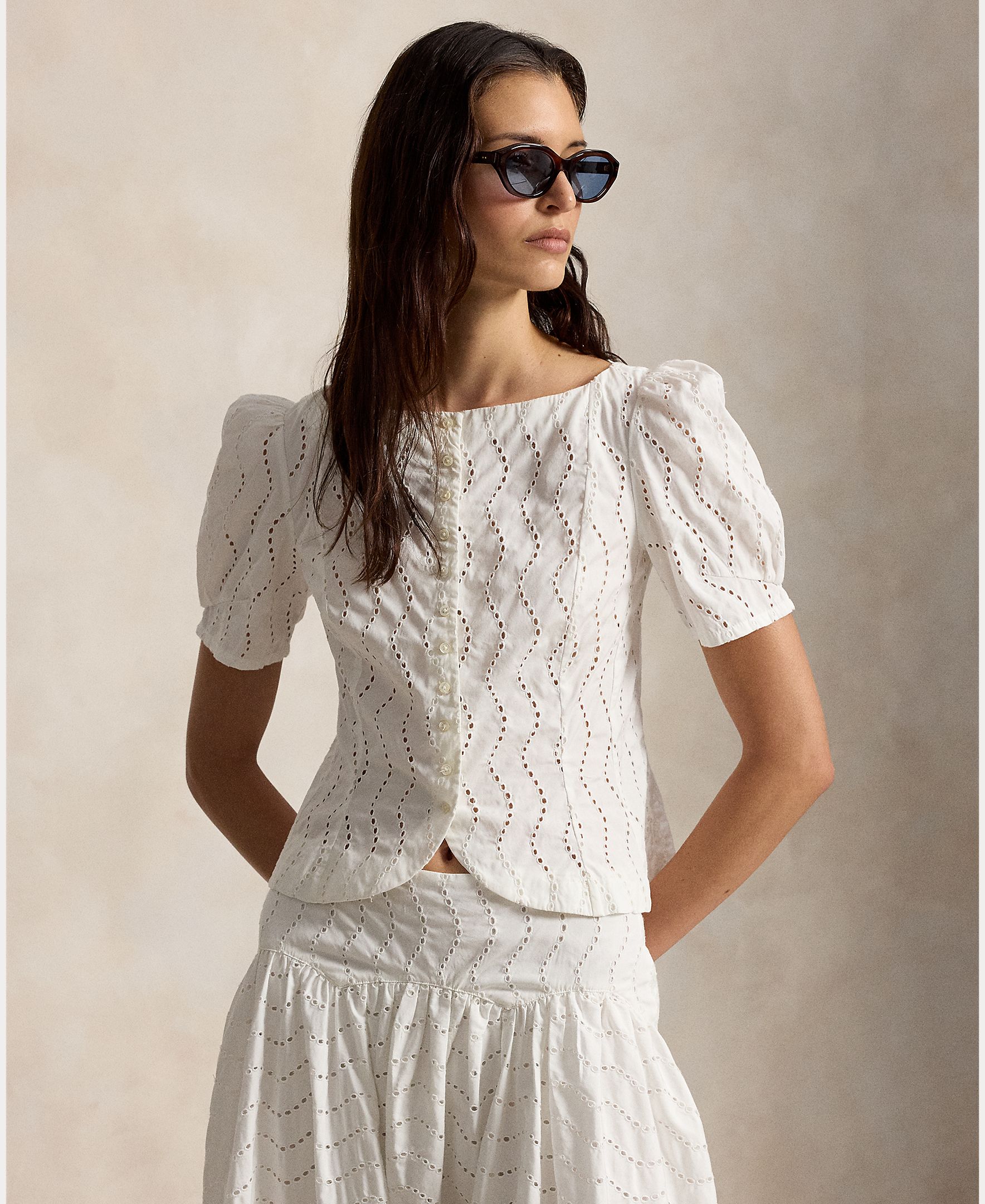 Blusa de Algodão com Ombros Caídos Branco-5