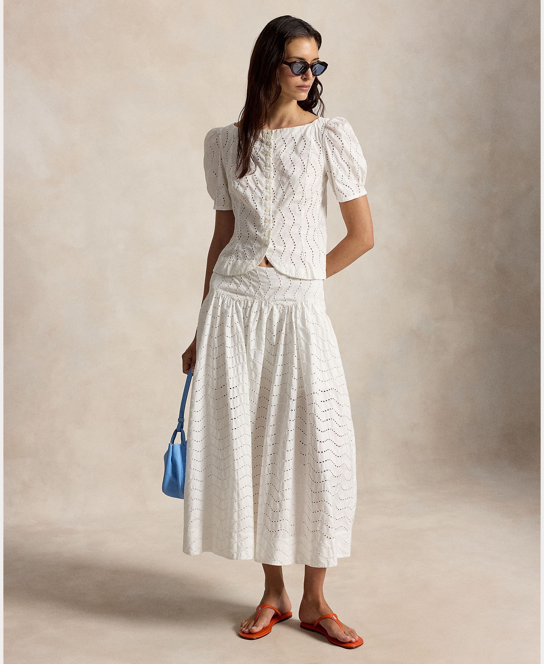 Blusa de Algodão com Ombros Caídos Branco-7