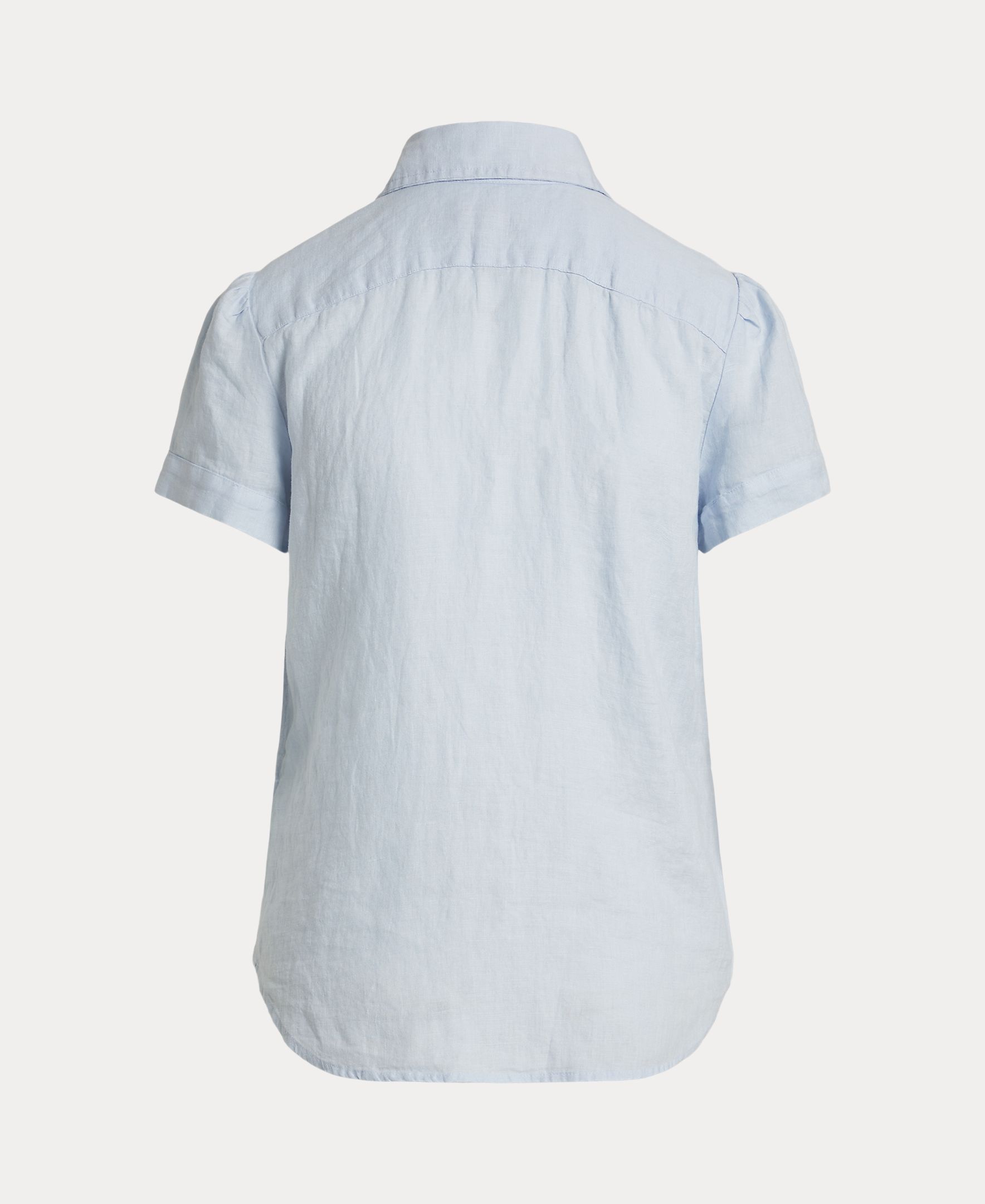 Camisa de Linho com Manga Curta Azul-claro-3