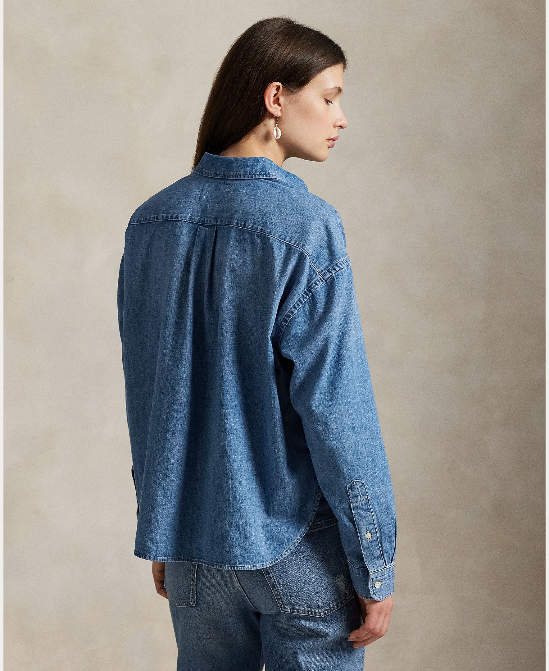 Camisa de Ganga com Cavalo Bordado Denim-3