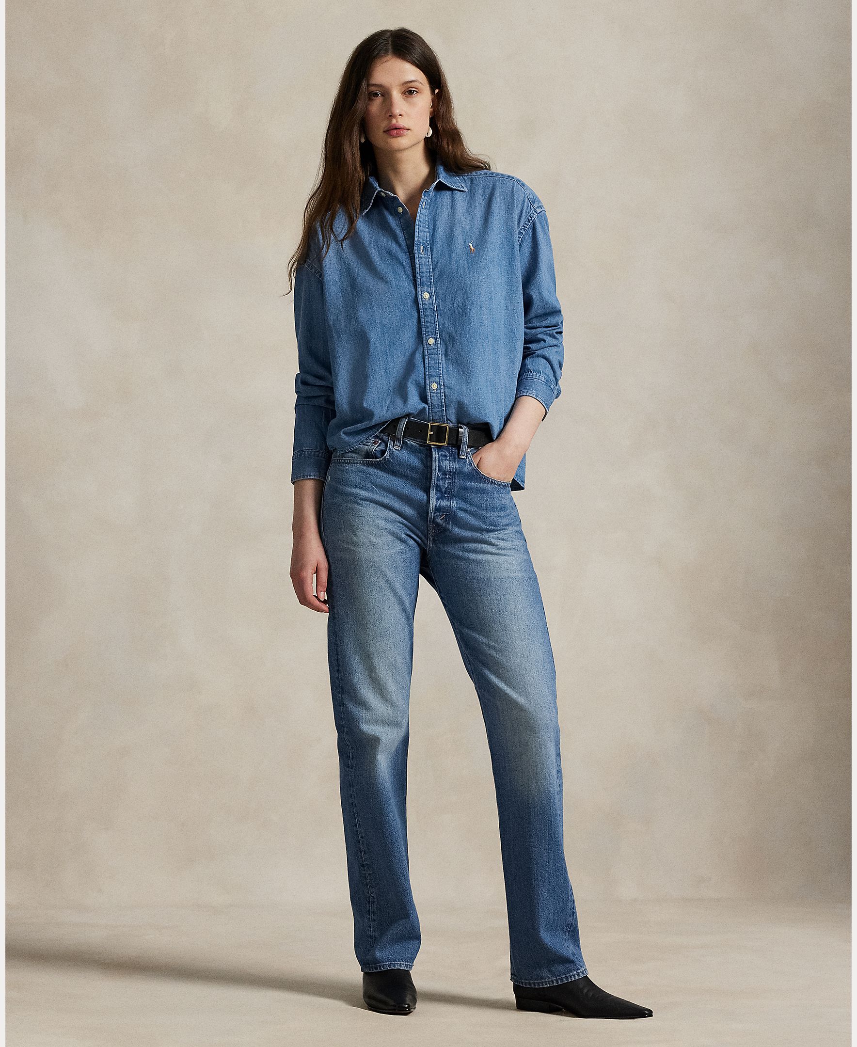 Camisa de Ganga com Cavalo Bordado Denim-6