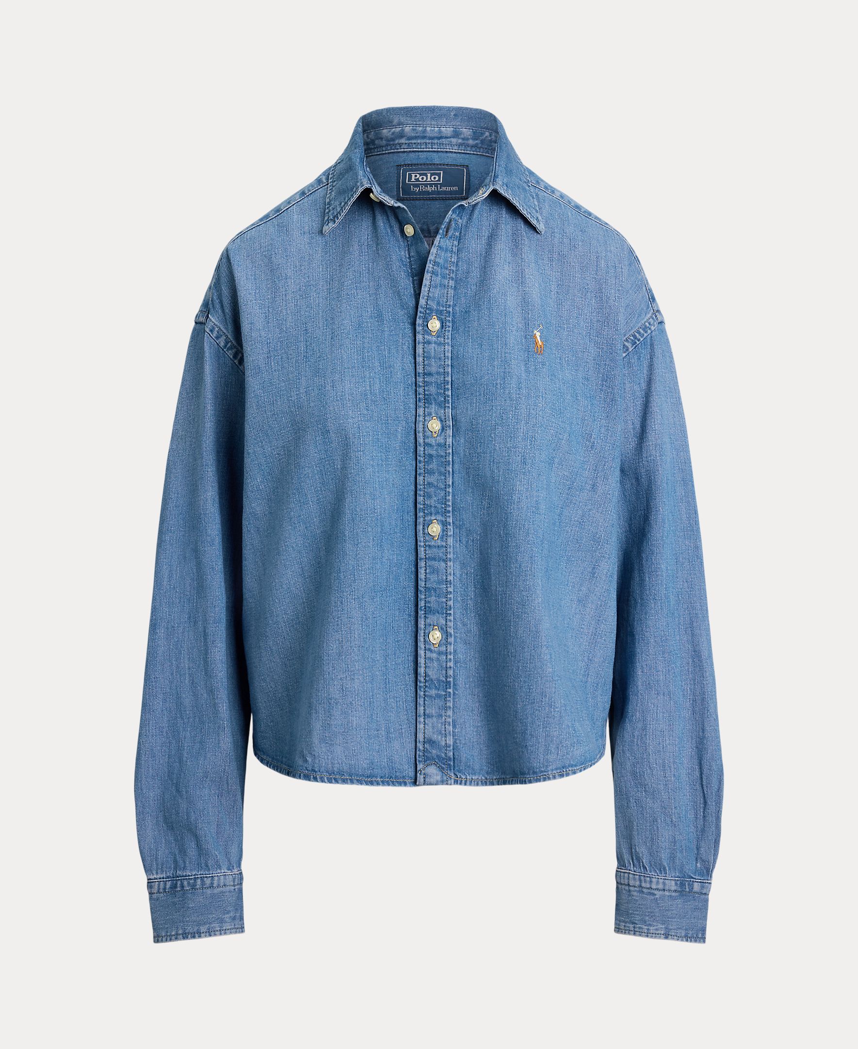 Camisa de Ganga com Cavalo Bordado Denim-5