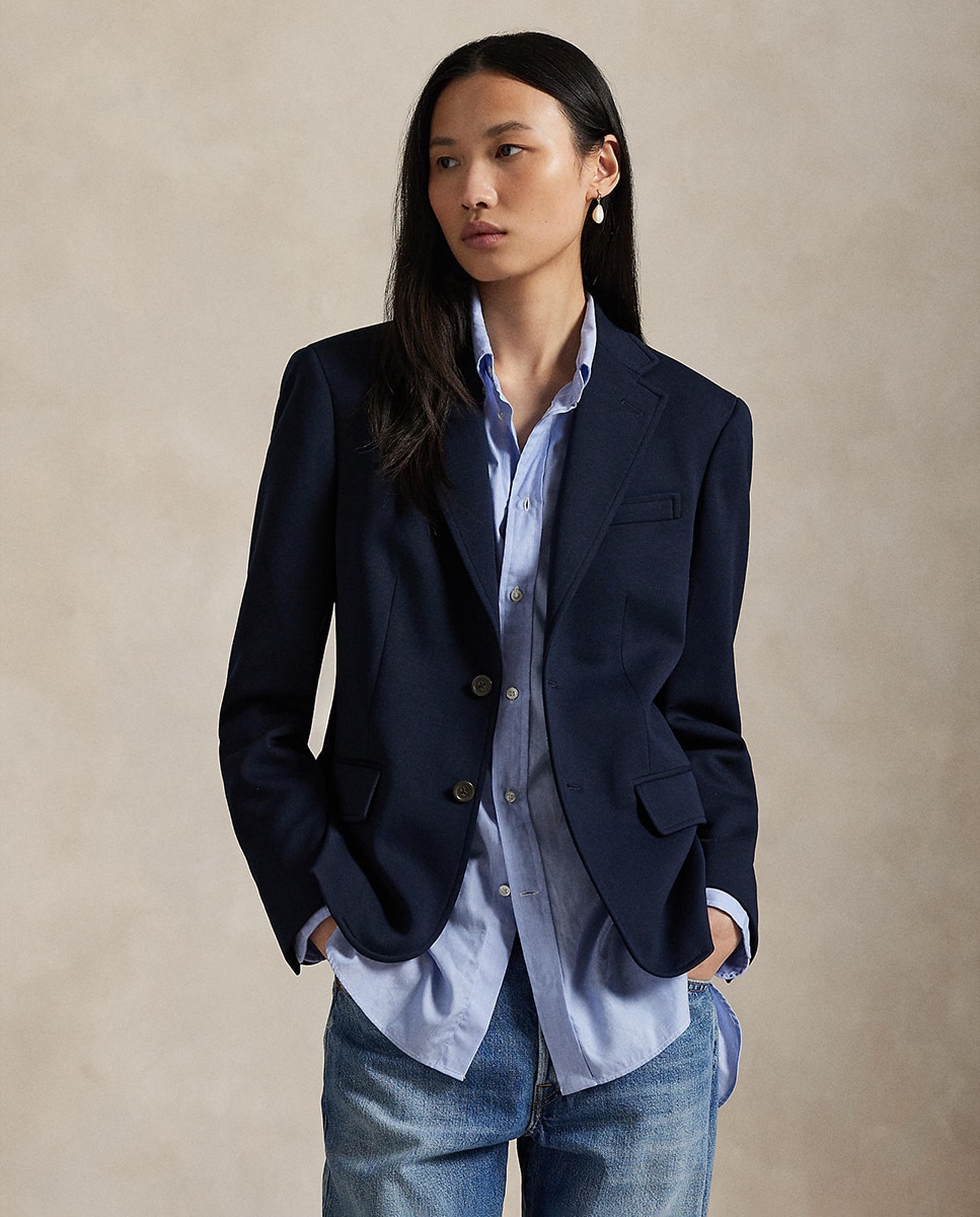 Blazer em Mistura de Algodão Azul-marinho-1