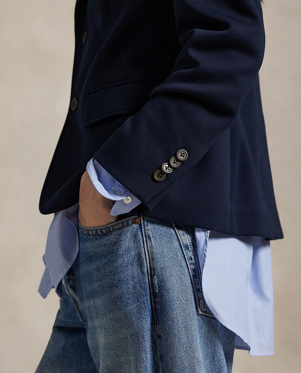 Blazer em Mistura de Algodão Azul-marinho-5