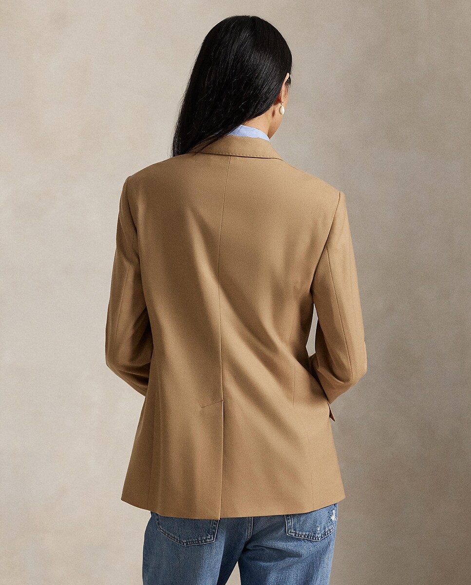 Blazer de Lã Elástica com Abotoadura Dupla Bege-3