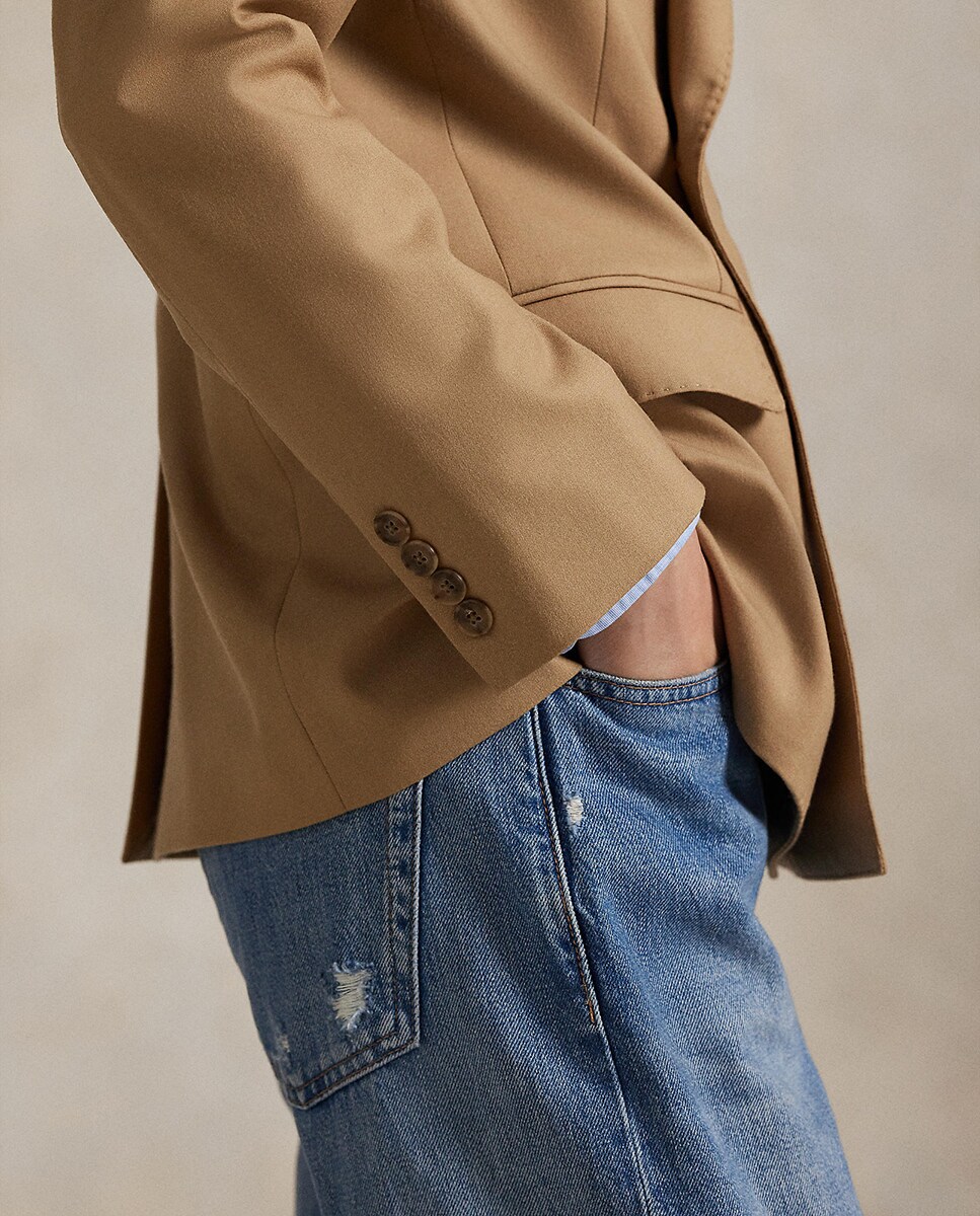 Blazer de Lã Elástica com Abotoadura Dupla Bege-5