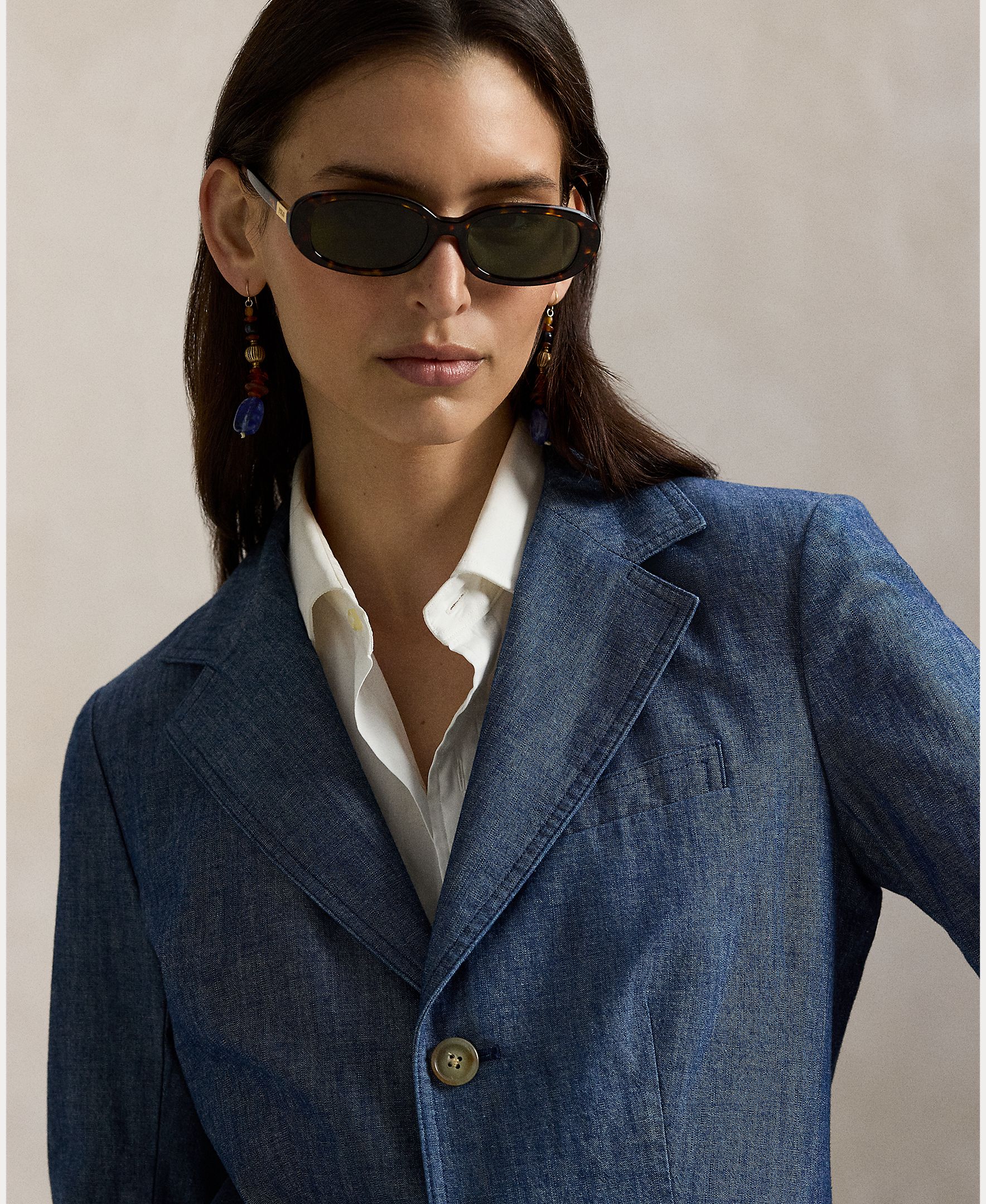 Blazer de Chambray com Abotoadura Simples Azul-índigo-2