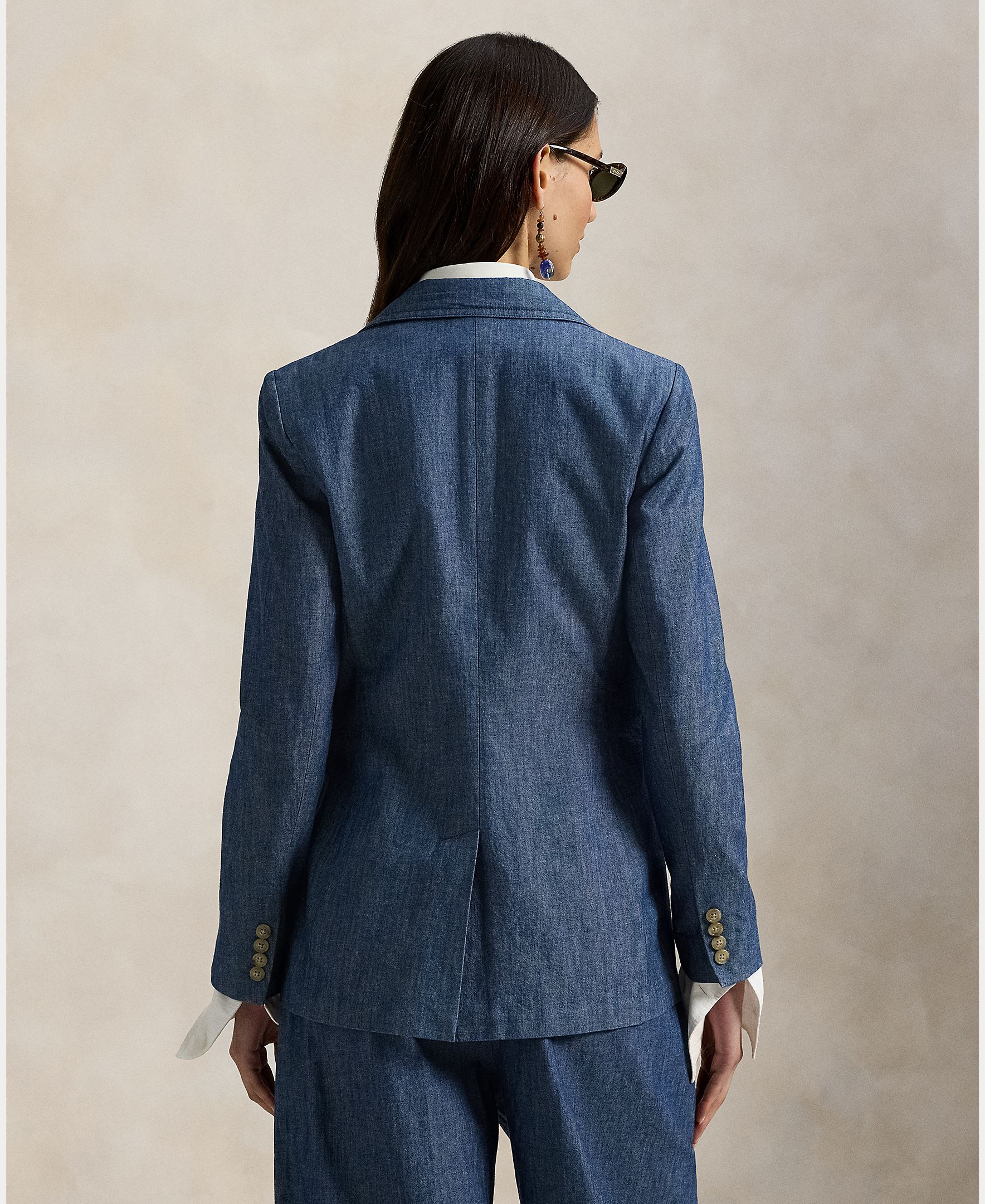 Blazer de Chambray com Abotoadura Simples Azul-índigo-3