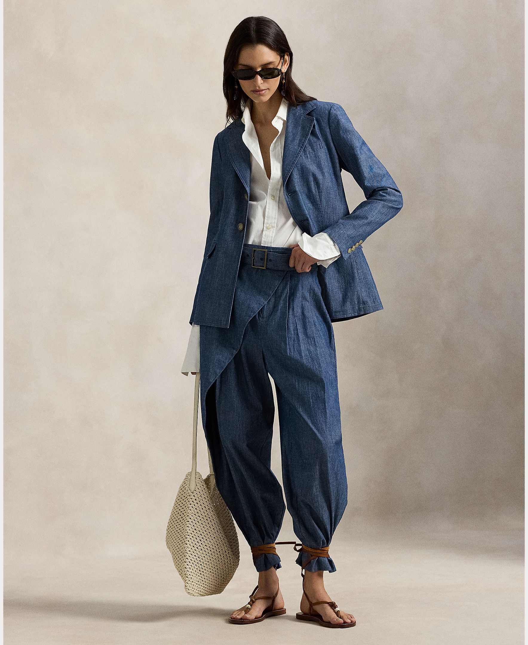 Blazer de Chambray com Abotoadura Simples Azul-índigo-6