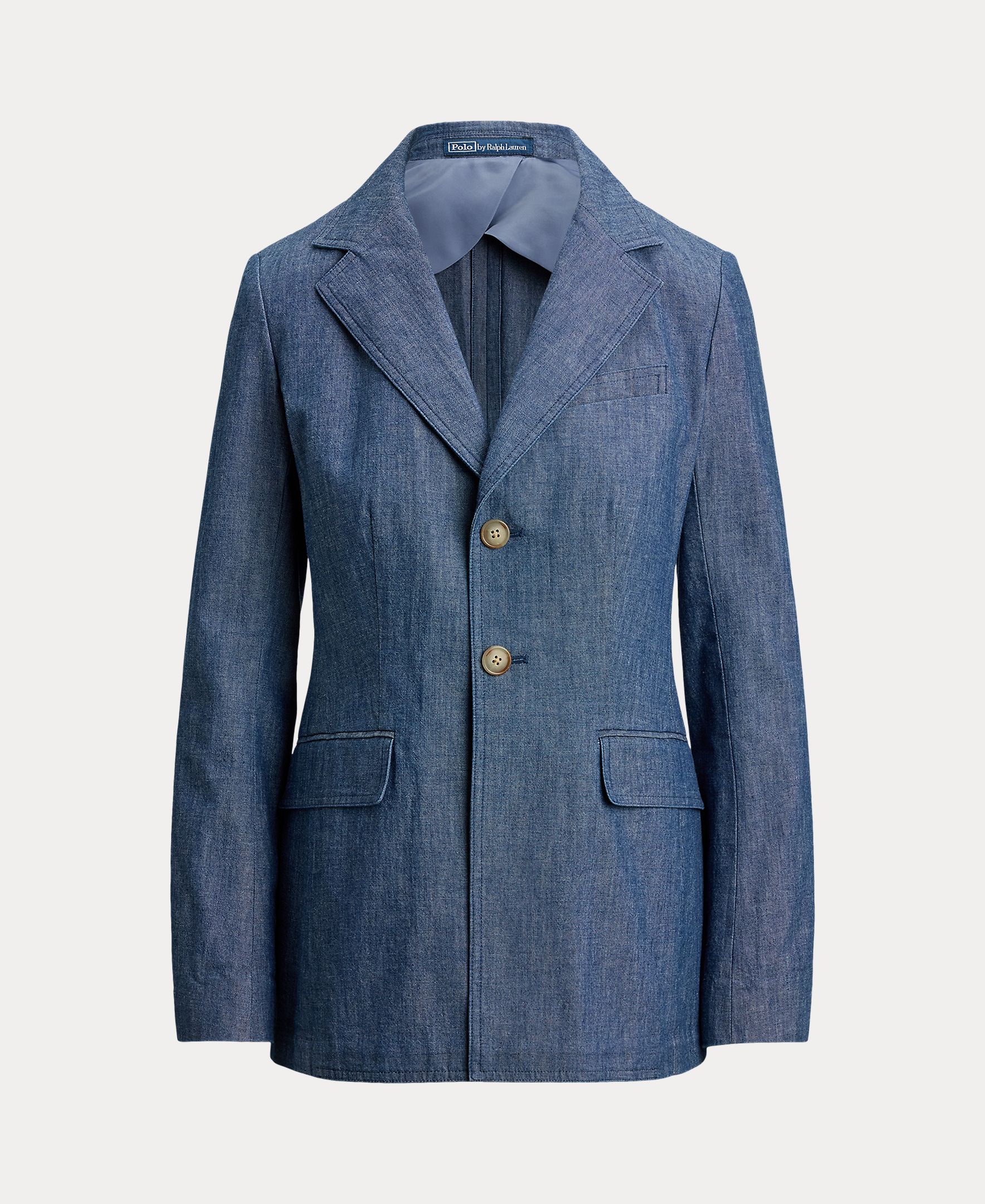 Blazer de Chambray com Abotoadura Simples Azul-índigo-5