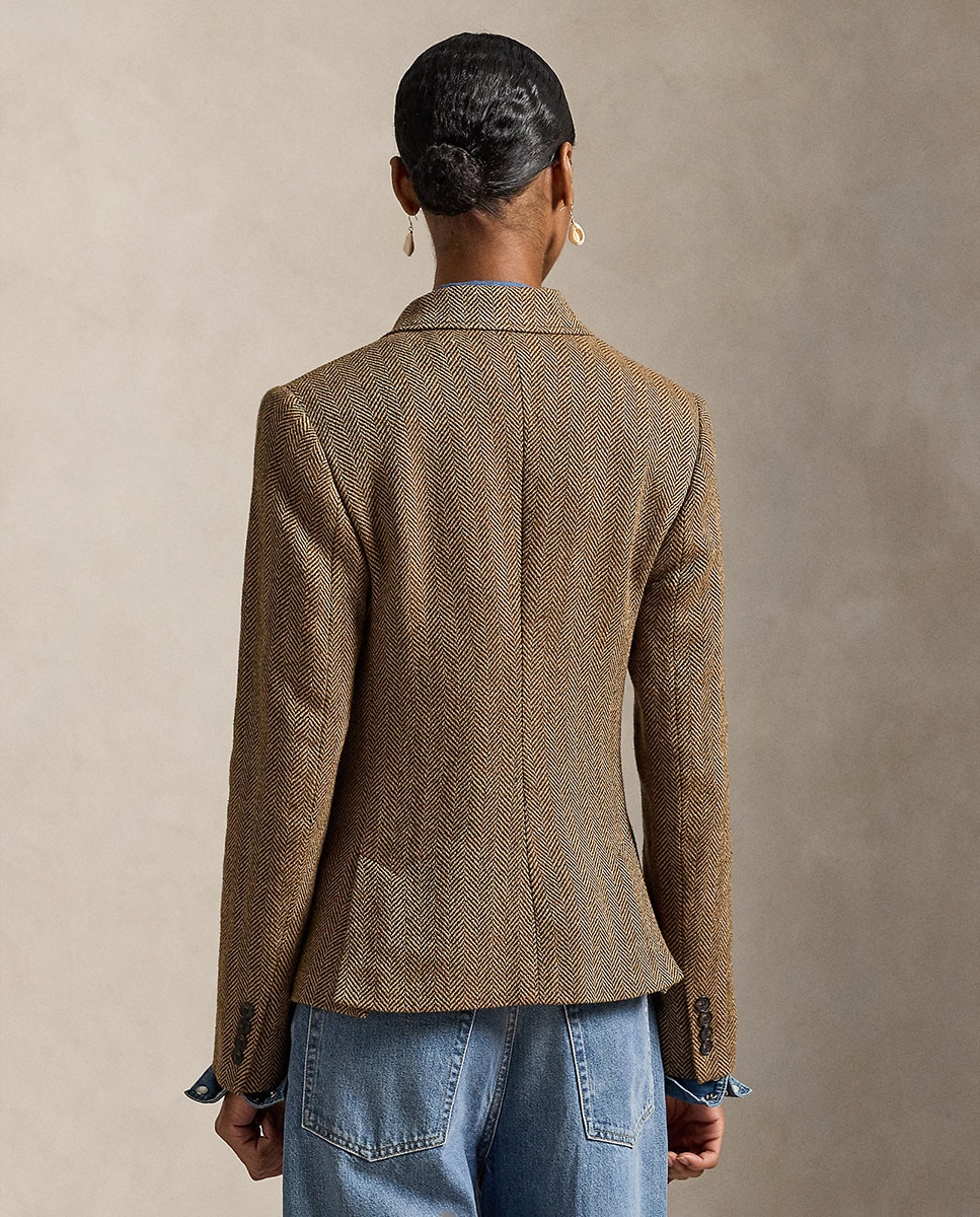 Blazer de Padrão Espinha de Peixe com Abotoadura Dupla Castanho-2