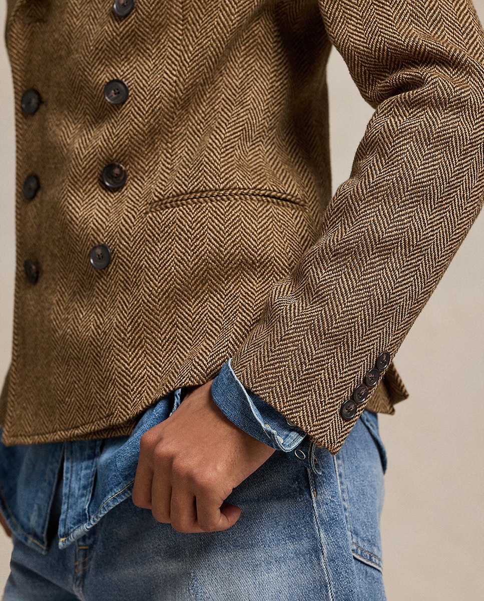 Blazer de Padrão Espinha de Peixe com Abotoadura Dupla Castanho-4