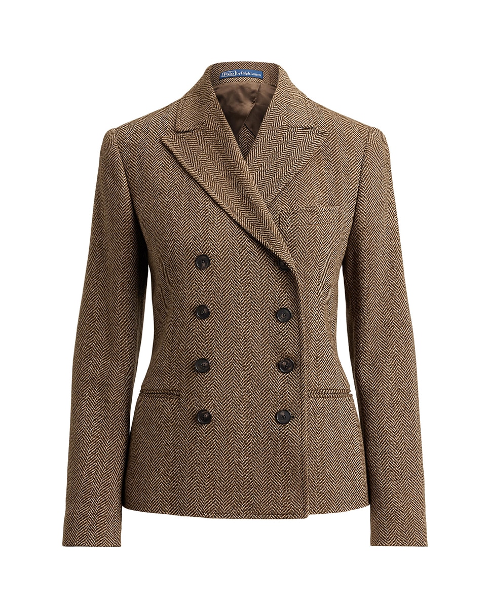 Blazer de Padrão Espinha de Peixe com Abotoadura Dupla Castanho-5