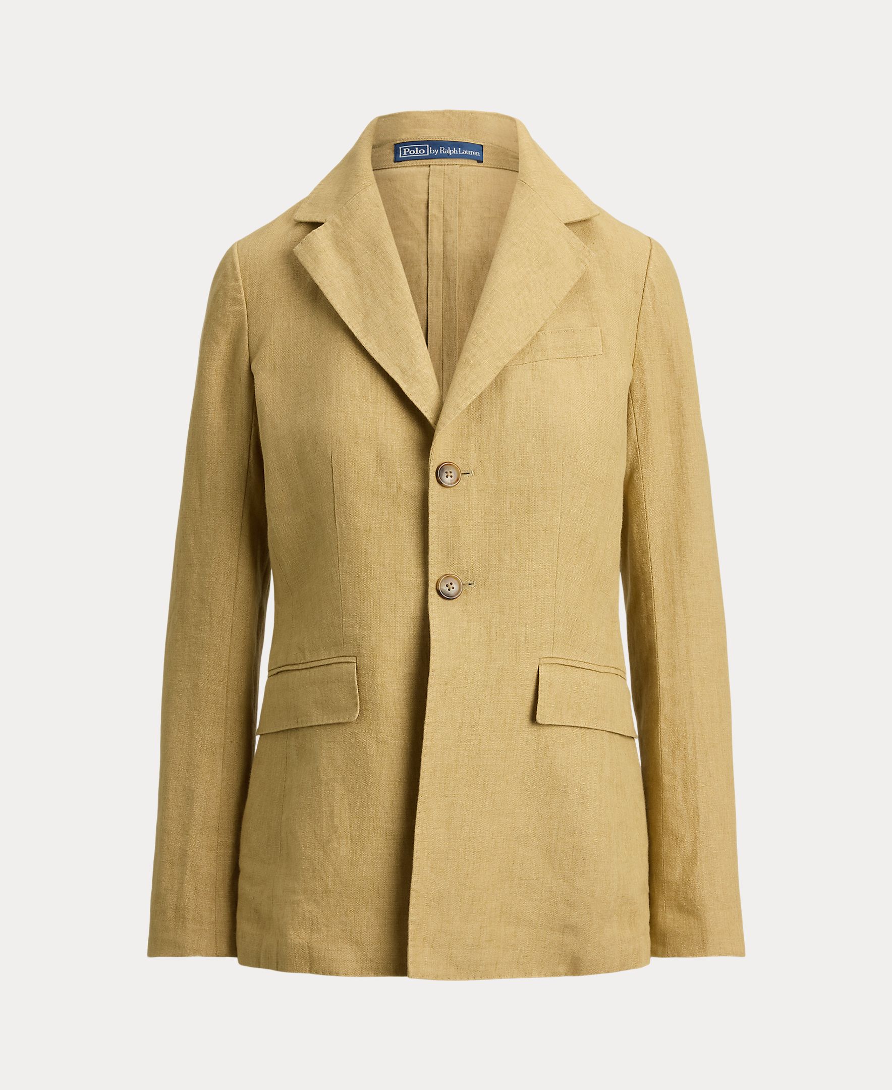 Blazer de Linho com Abotoadura Simples Bege-5