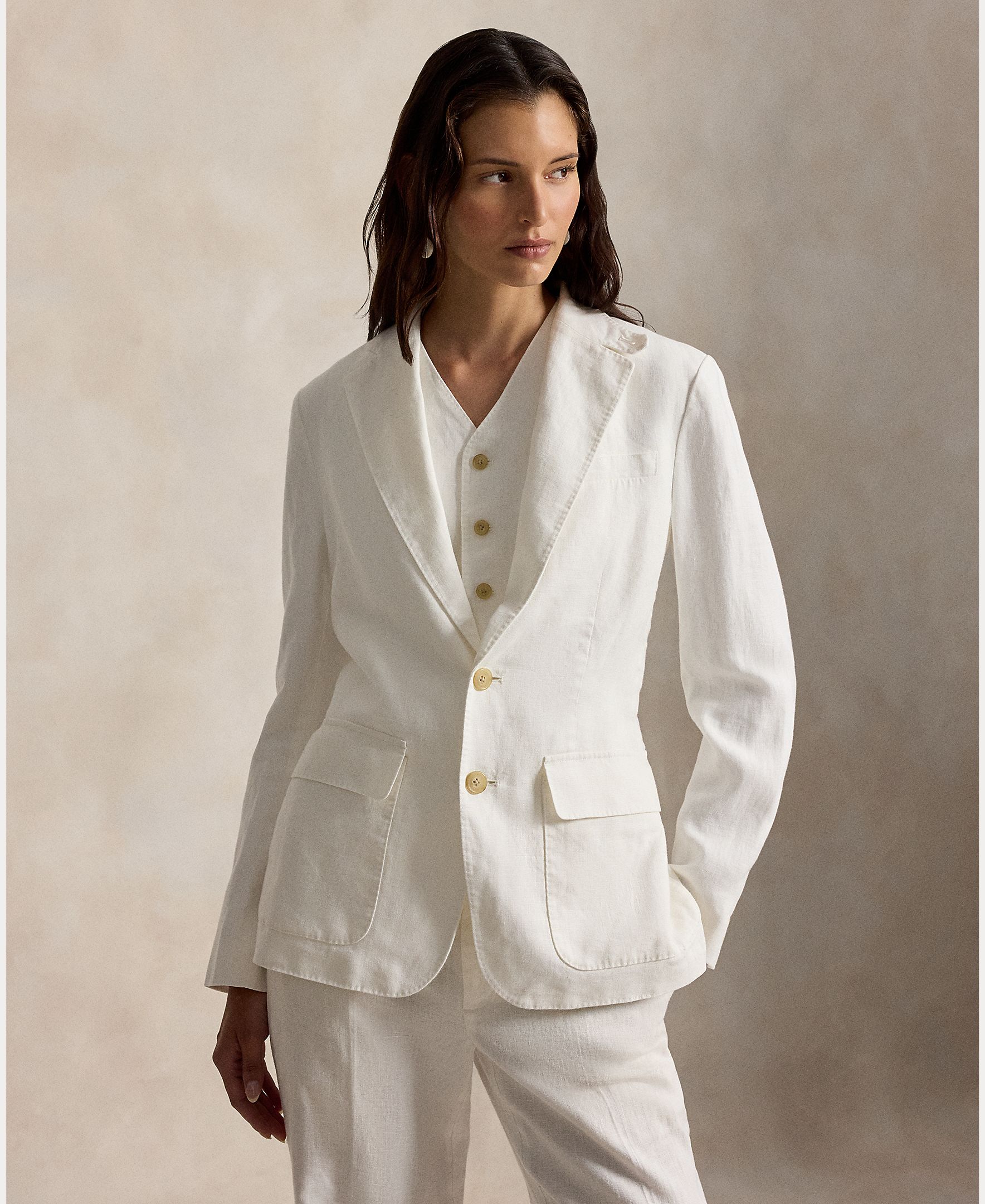 Blazer com Bolsos e em Linho Branco-marfim-3