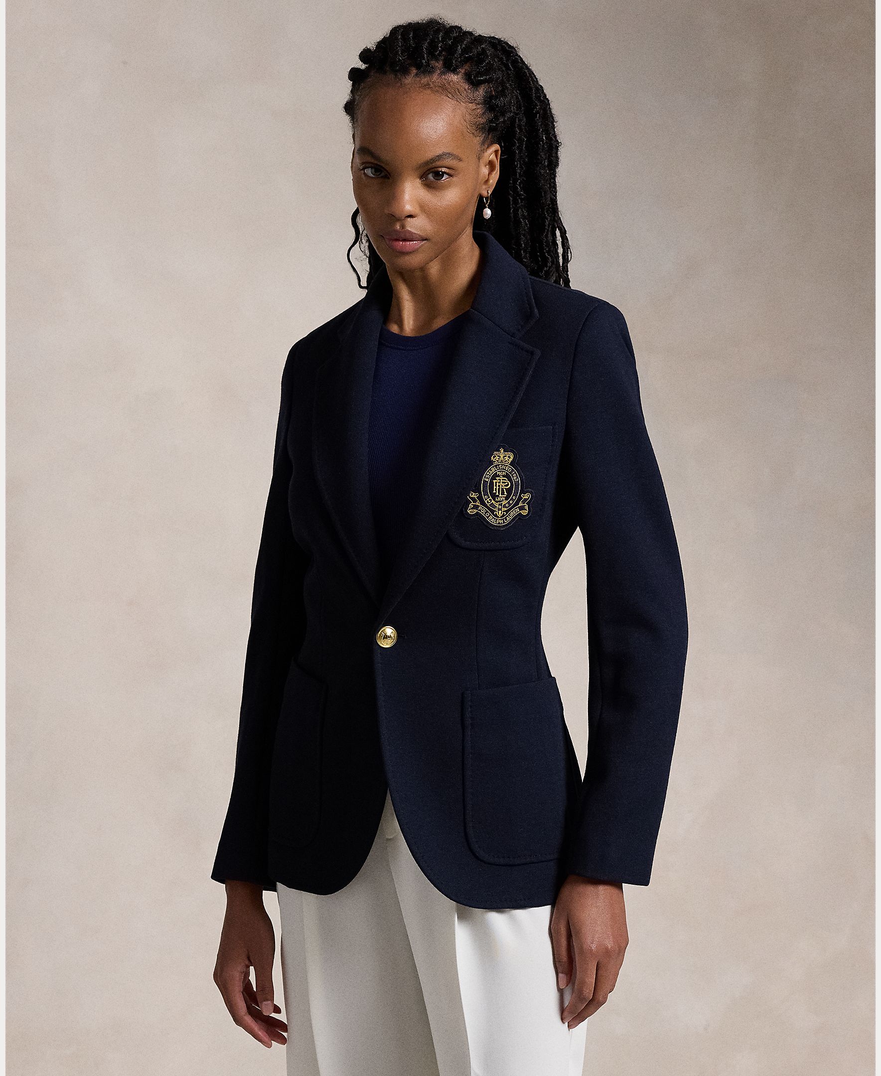 Blazer com Abotoadura Simples e Escudo Azul-marinho-3