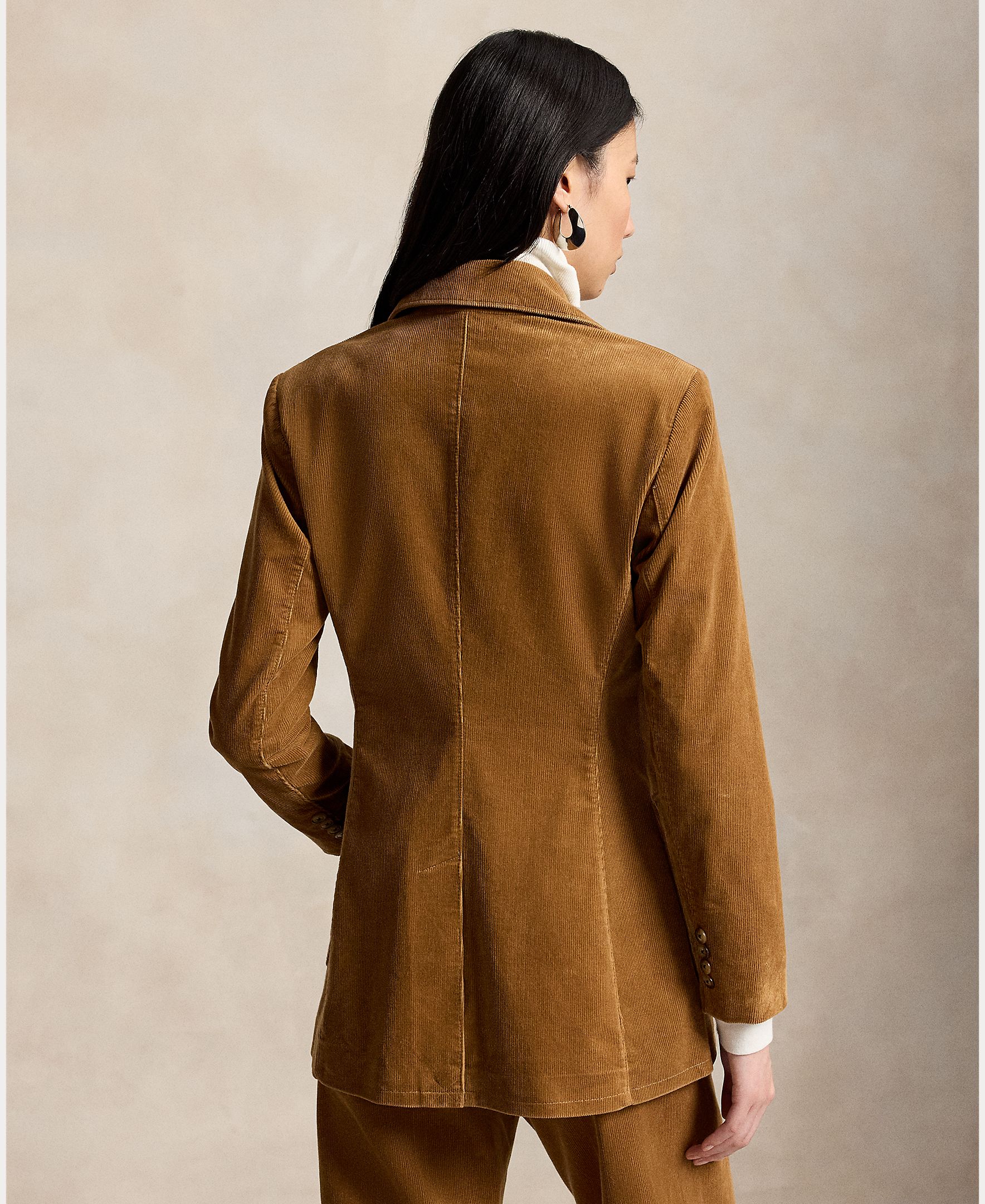 Blazer de Bombazina com Abotoadura Simples Castanho-claro-3