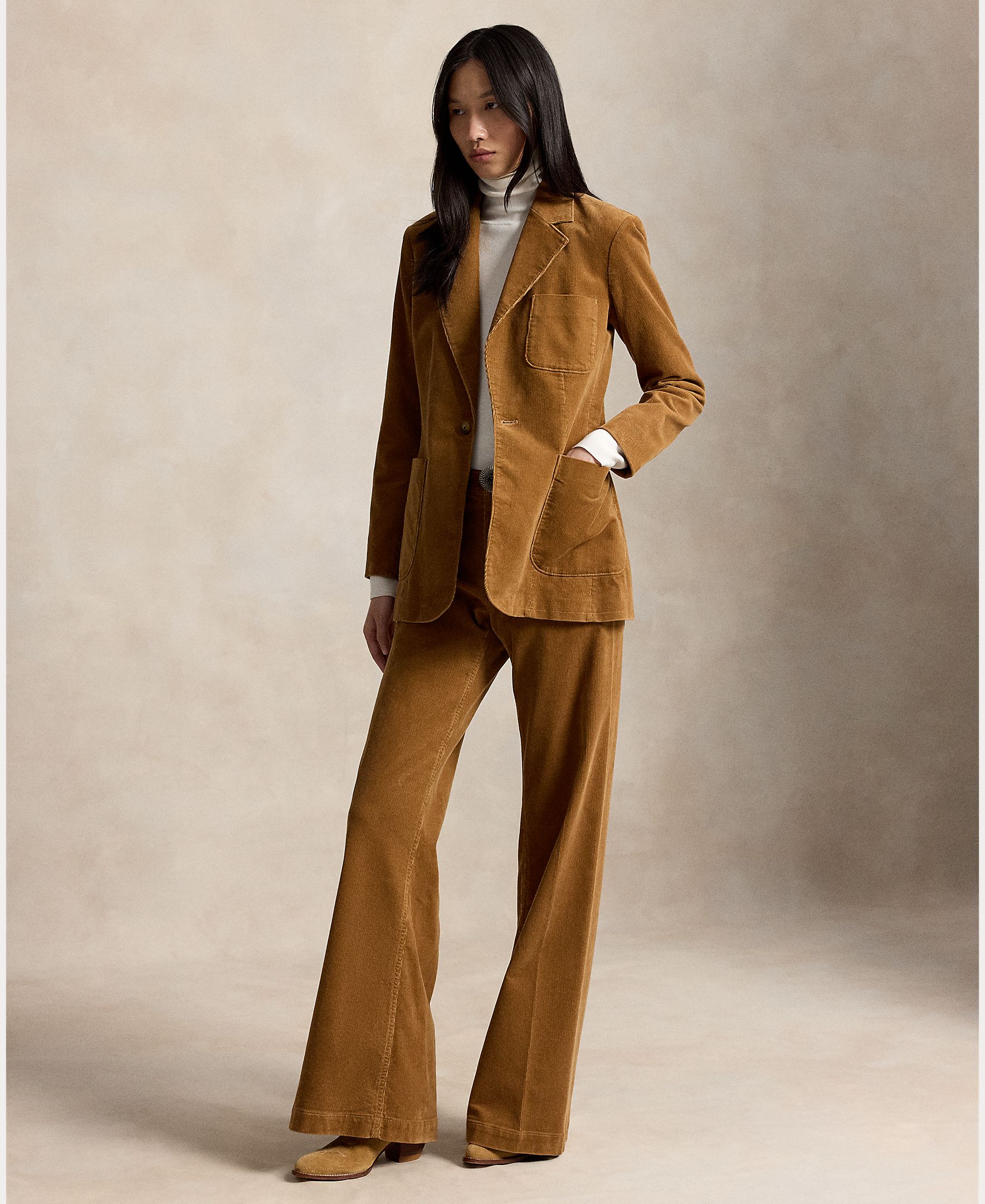 Blazer de Bombazina com Abotoadura Simples Castanho-claro-6