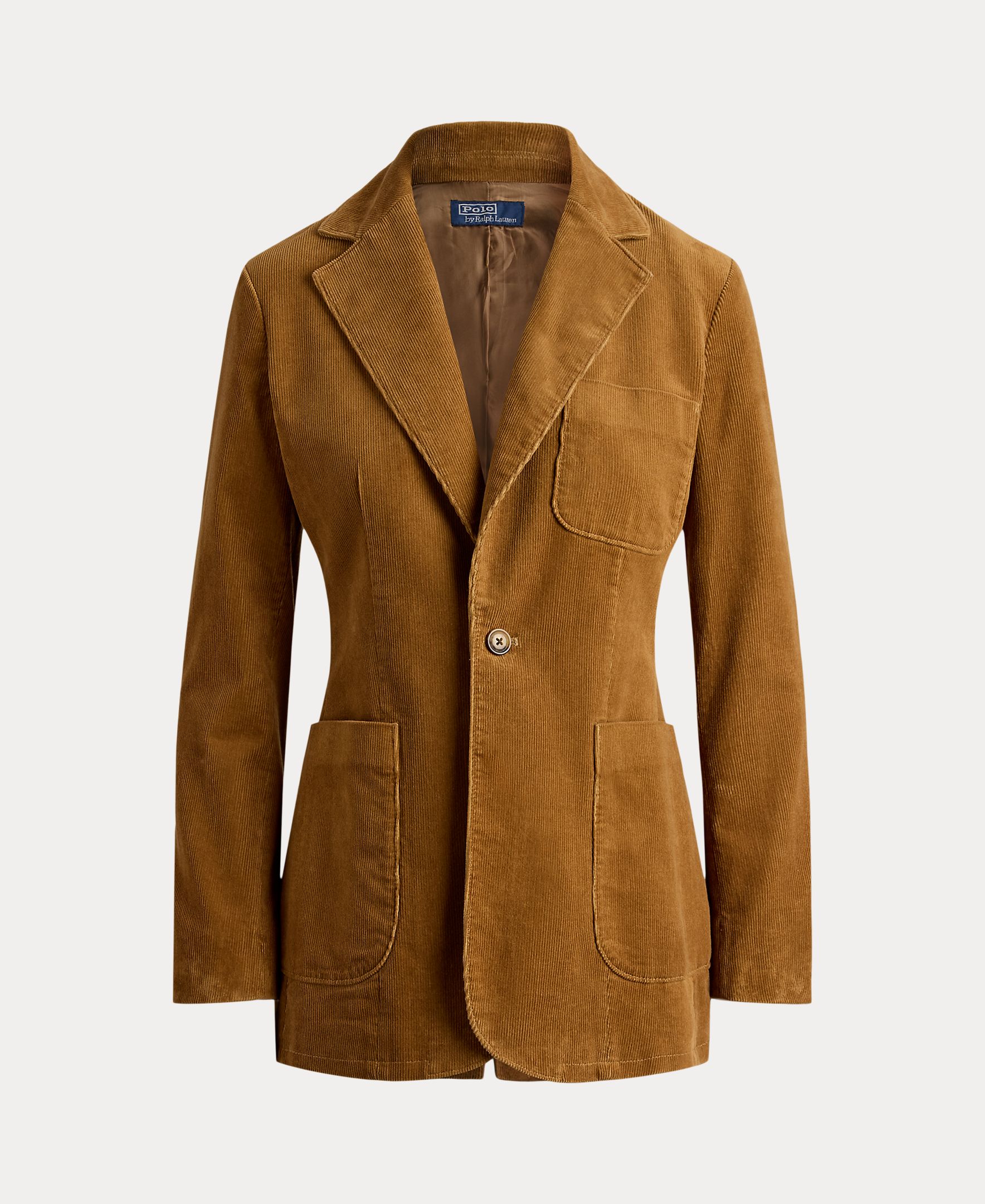 Blazer de Bombazina com Abotoadura Simples Castanho-claro-7