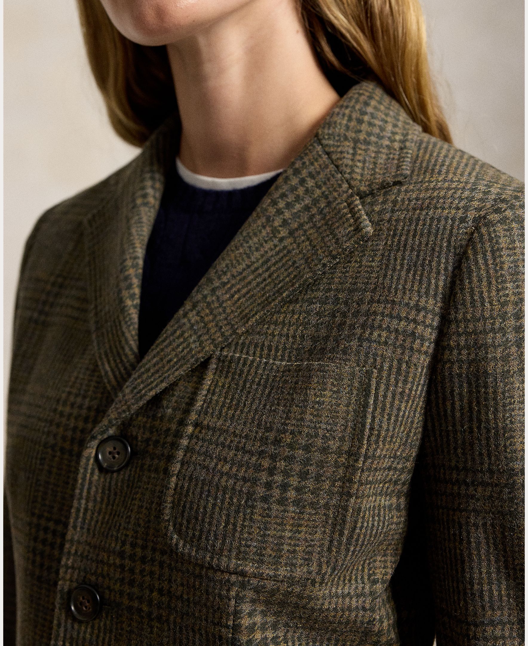 Blazer em Mistura de Algodão e Lã Verde-escuro-5