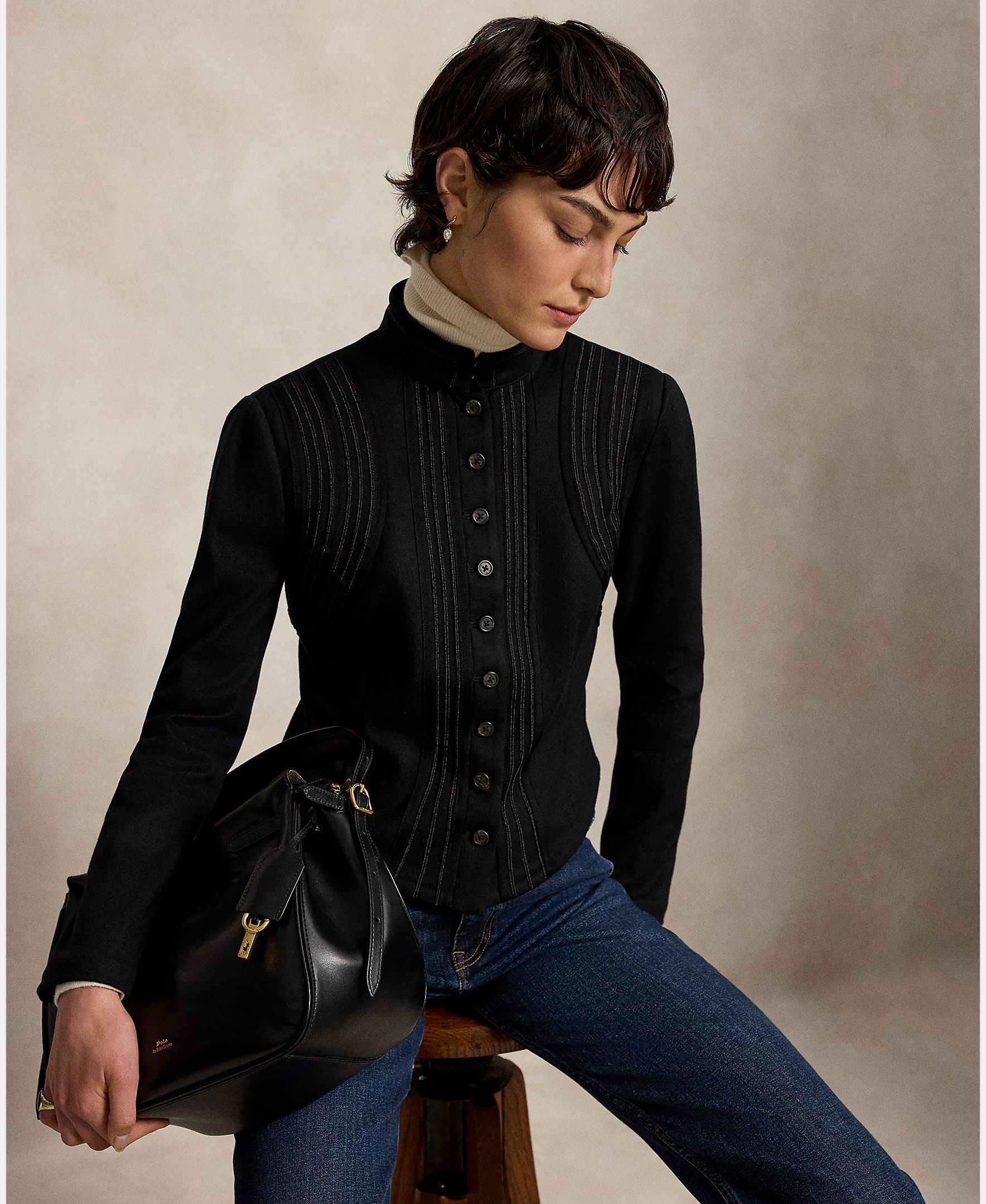 Imagen 6 de Chaqueta de mujer de algodón y lana - Polo Ralph Lauren - Negro Negro