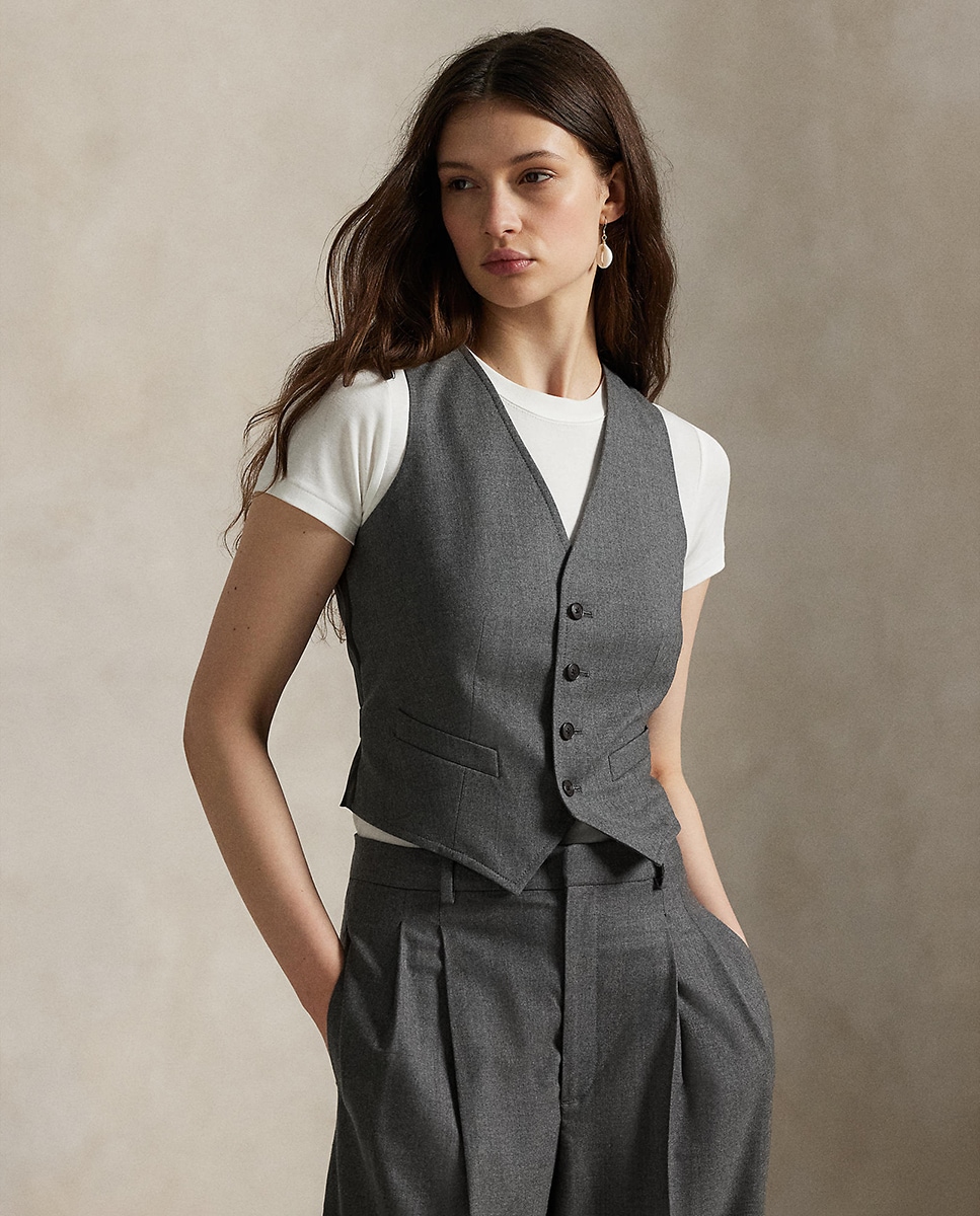 Colete Formal Abotoado de Lã Cinzento-escuro-1