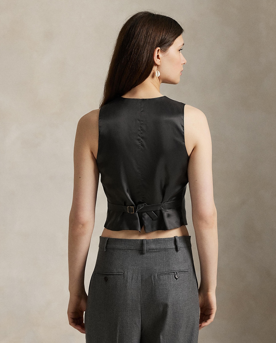 Colete Formal Abotoado de Lã Cinzento-escuro-3