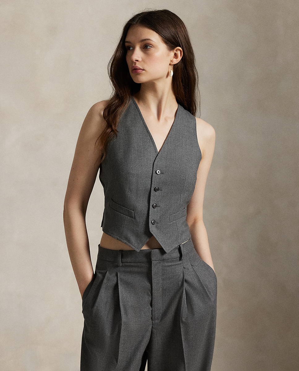 Colete Formal Abotoado de Lã Cinzento-escuro-5