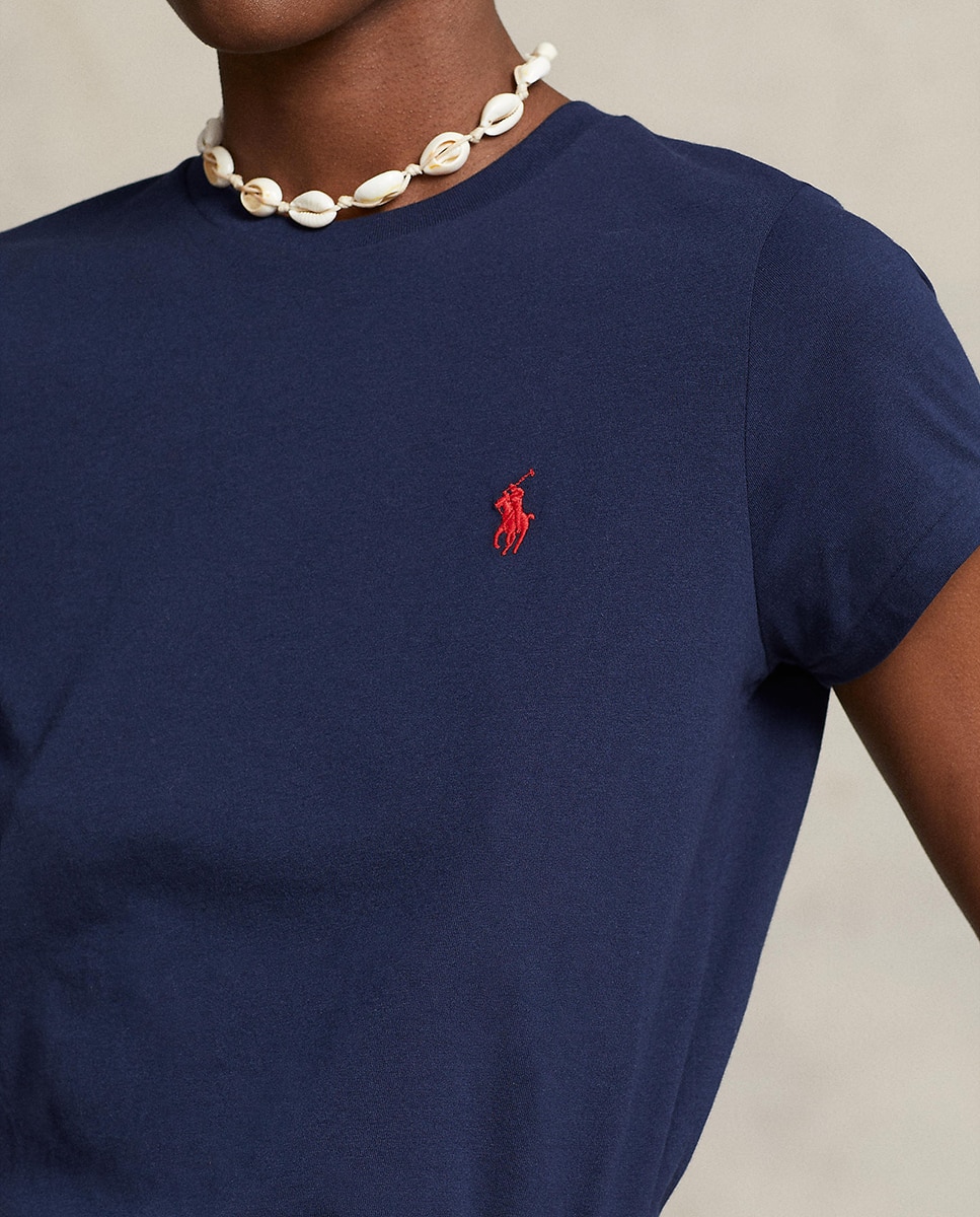 T-shirt Básica com Logótipo Bordado Azul-marinho-4