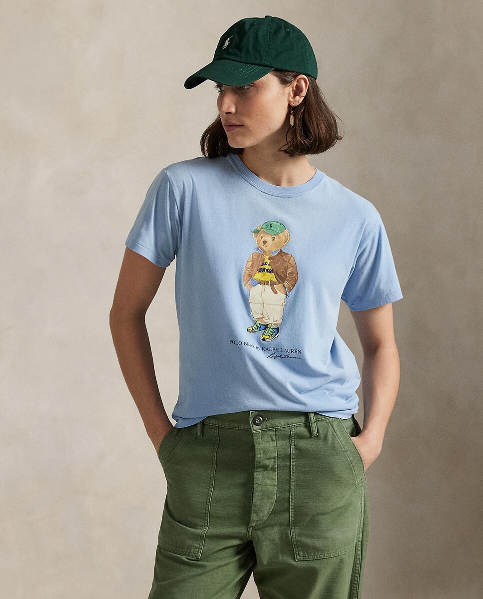 Camiseta de mujer de algodón con Polo Bear 34/2 Azul claro