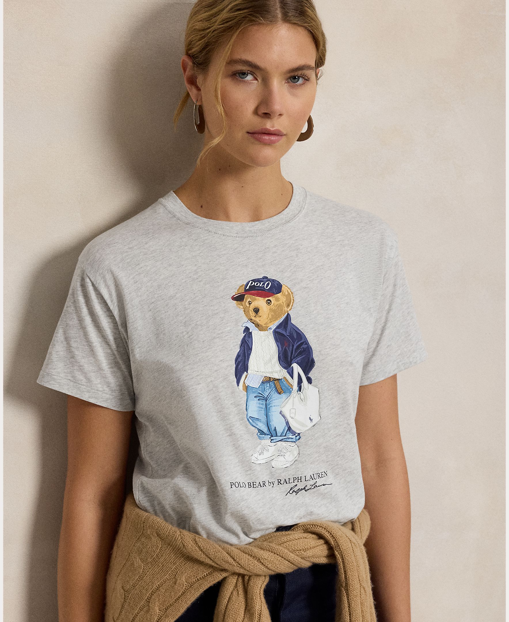 T-shirt de algodão com Polo Bear Cinzento-claro-3