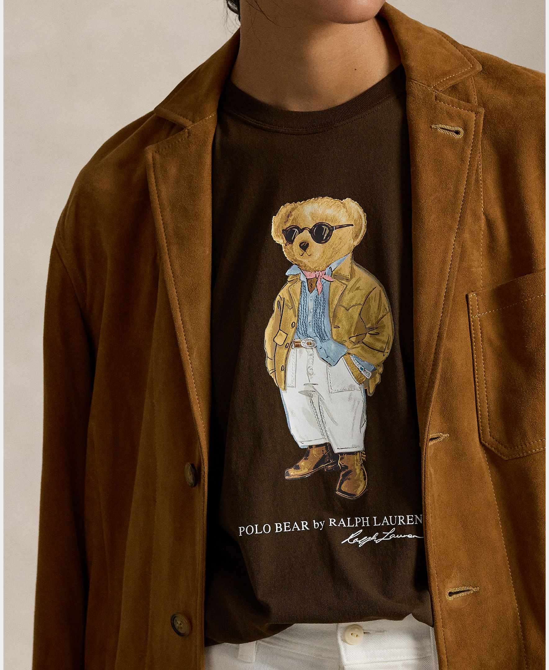 T-shirt de algodão com Polo Bear Castanho-escuro-4