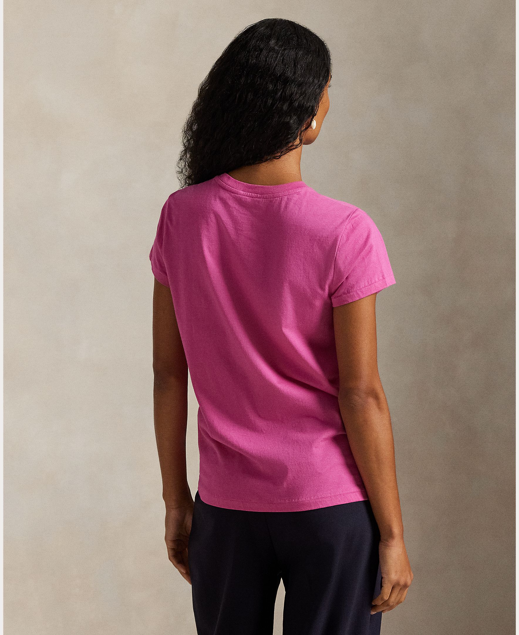 T-shirt de Malha de Algodão com Manga Curta Rosa-2