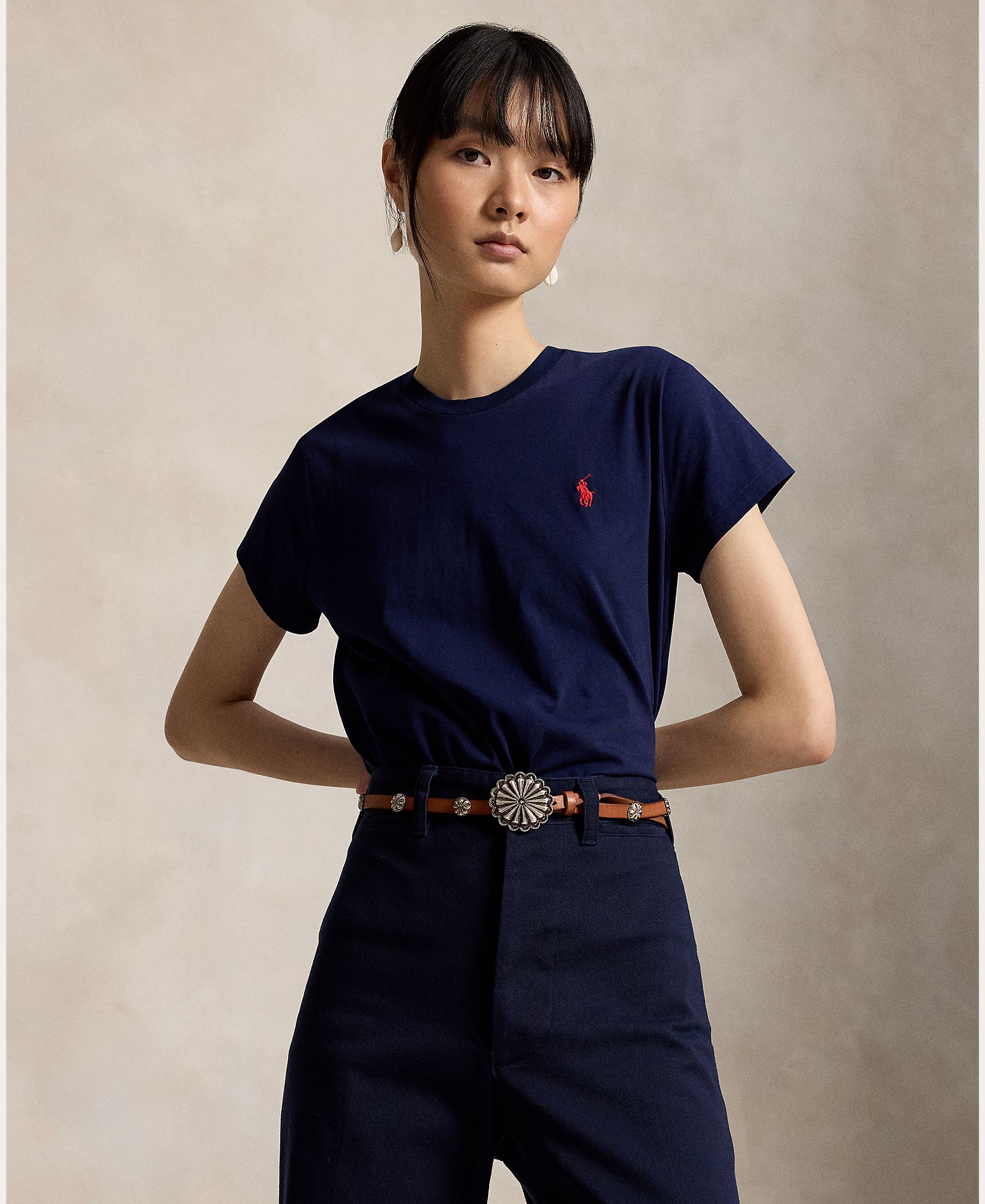 Camiseta de mujer de punto de algodón de manga corta - Polo Ralph Lauren - Azul marino Azul marino-1