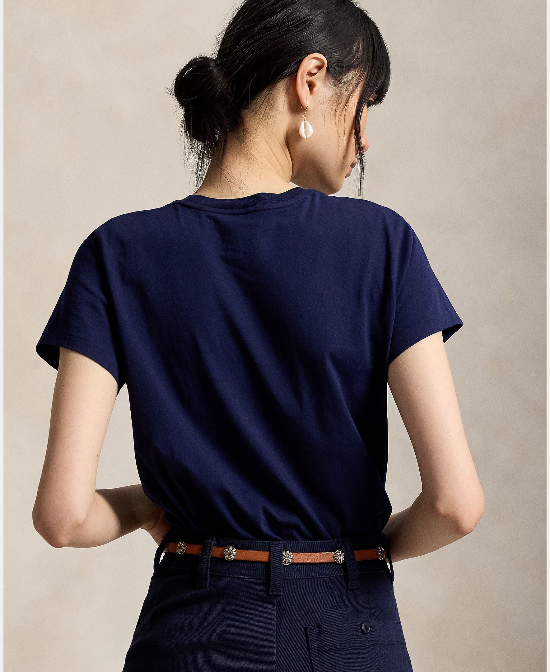 Camiseta de mujer de punto de algodón de manga corta - Polo Ralph Lauren - Azul marino Azul marino-3