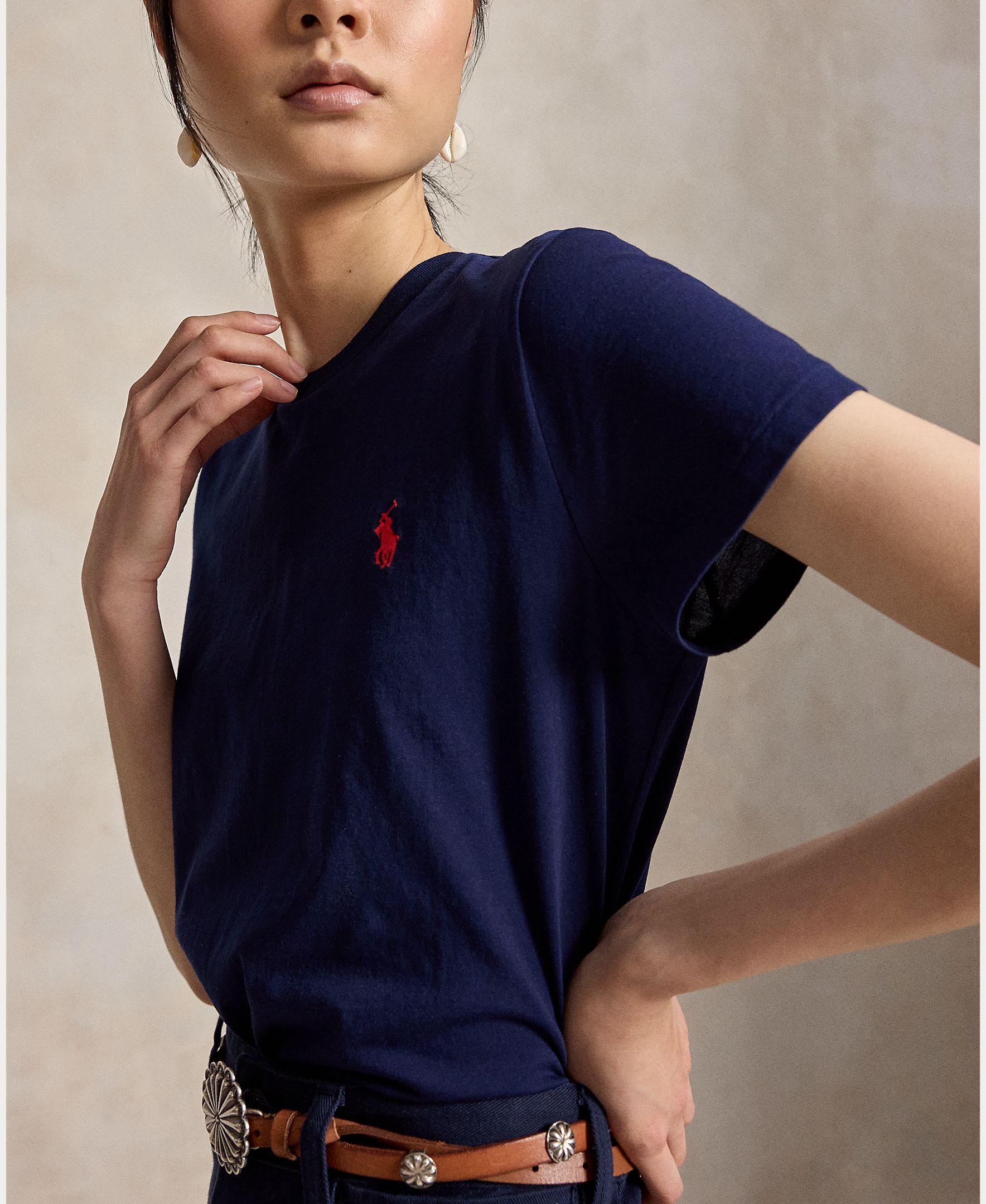 Camiseta de mujer de punto de algodón de manga corta - Polo Ralph Lauren - Azul marino Azul marino-4