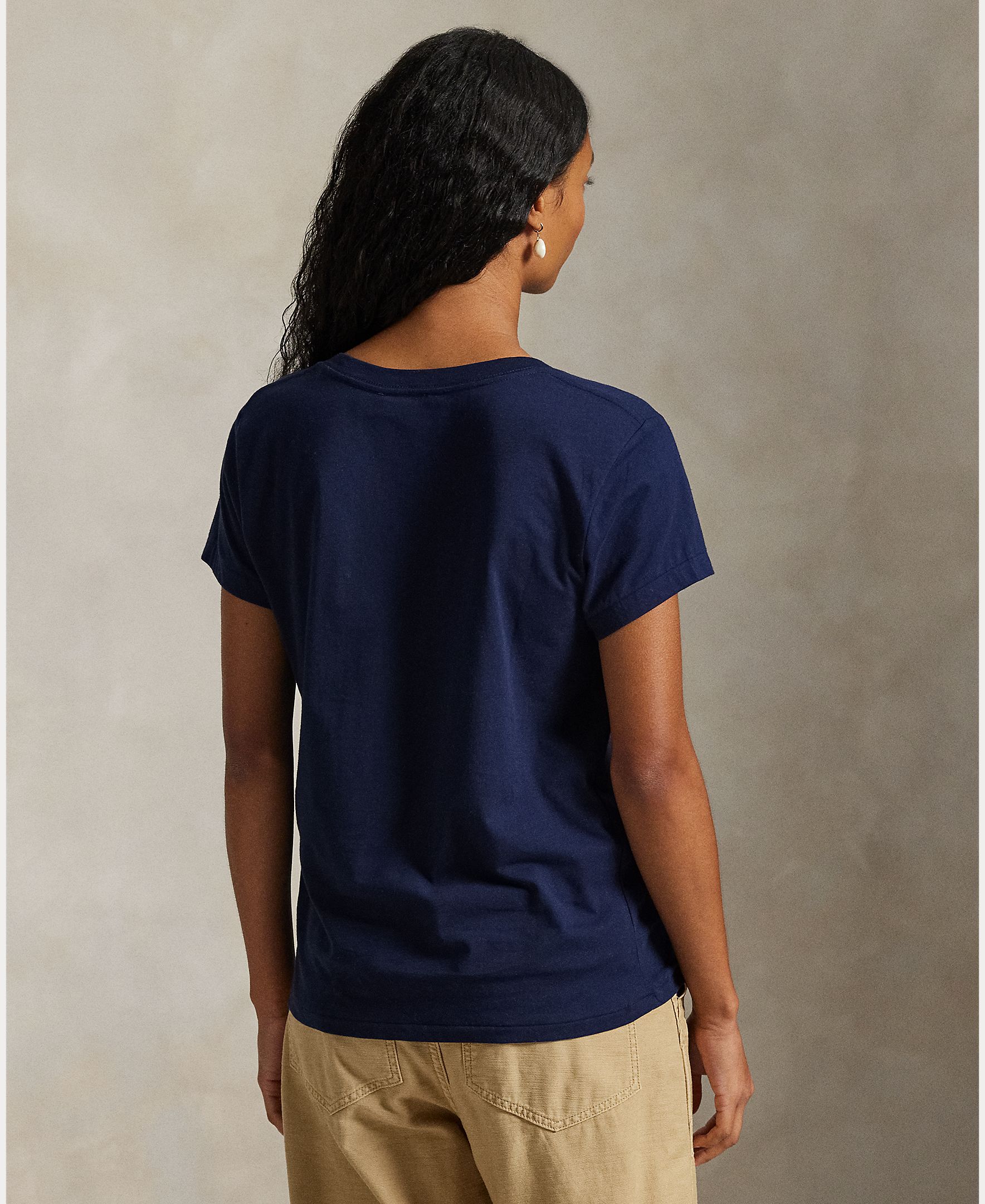 Camisola de Algodão com Decote em Bico Azul-marinho-3