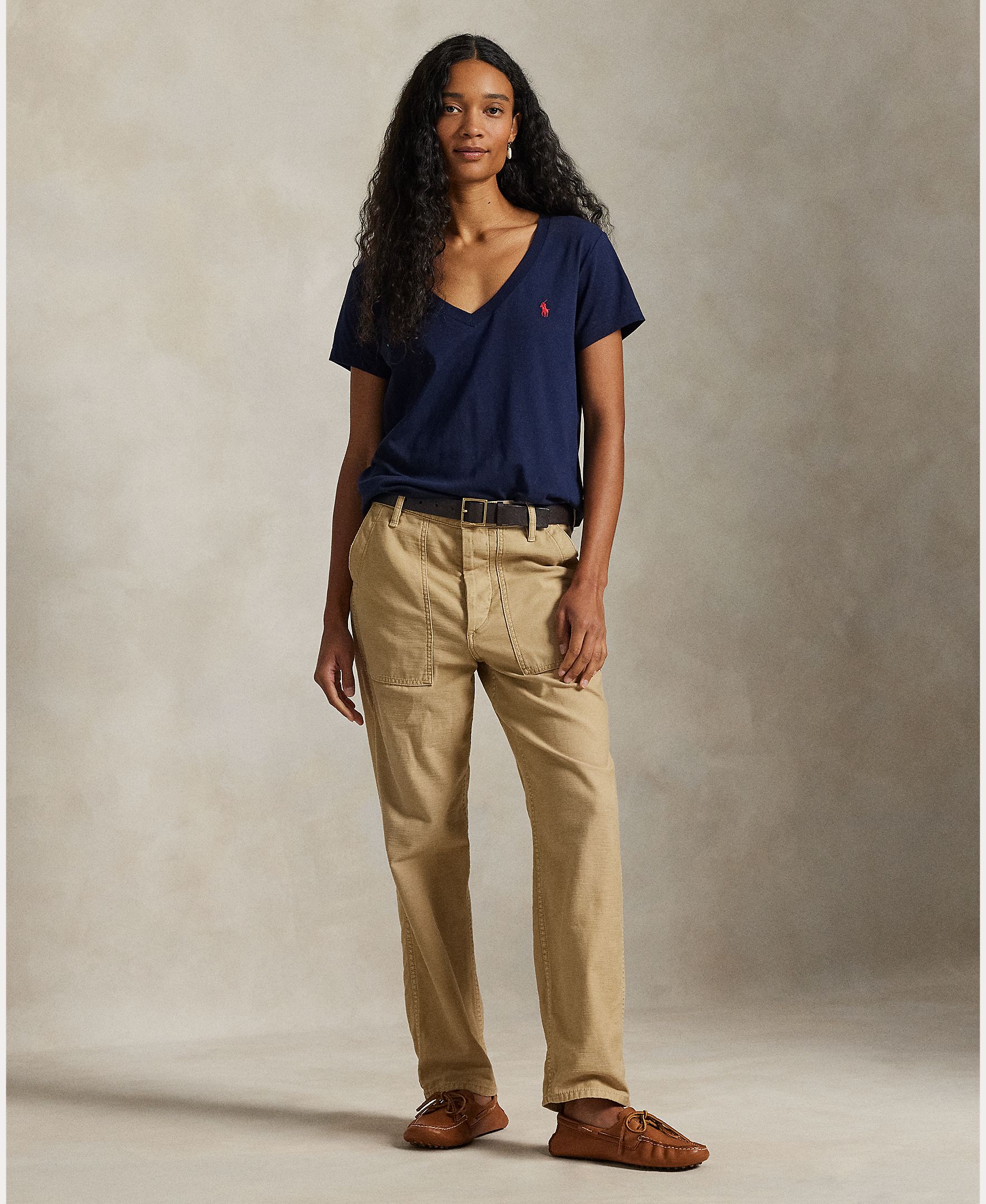 Camisola de Algodão com Decote em Bico Azul-marinho-6