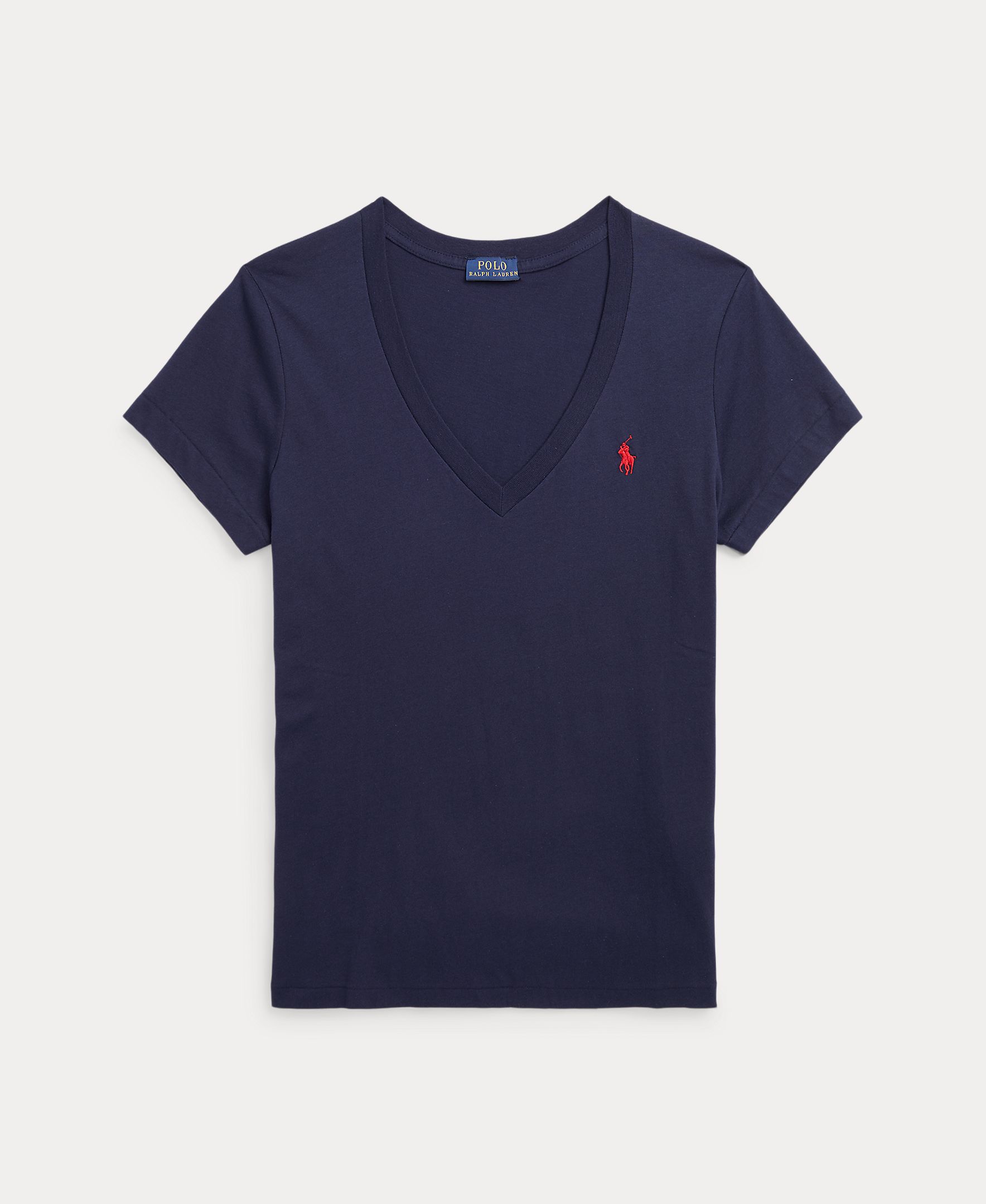 Camisola de Algodão com Decote em Bico Azul-marinho-5