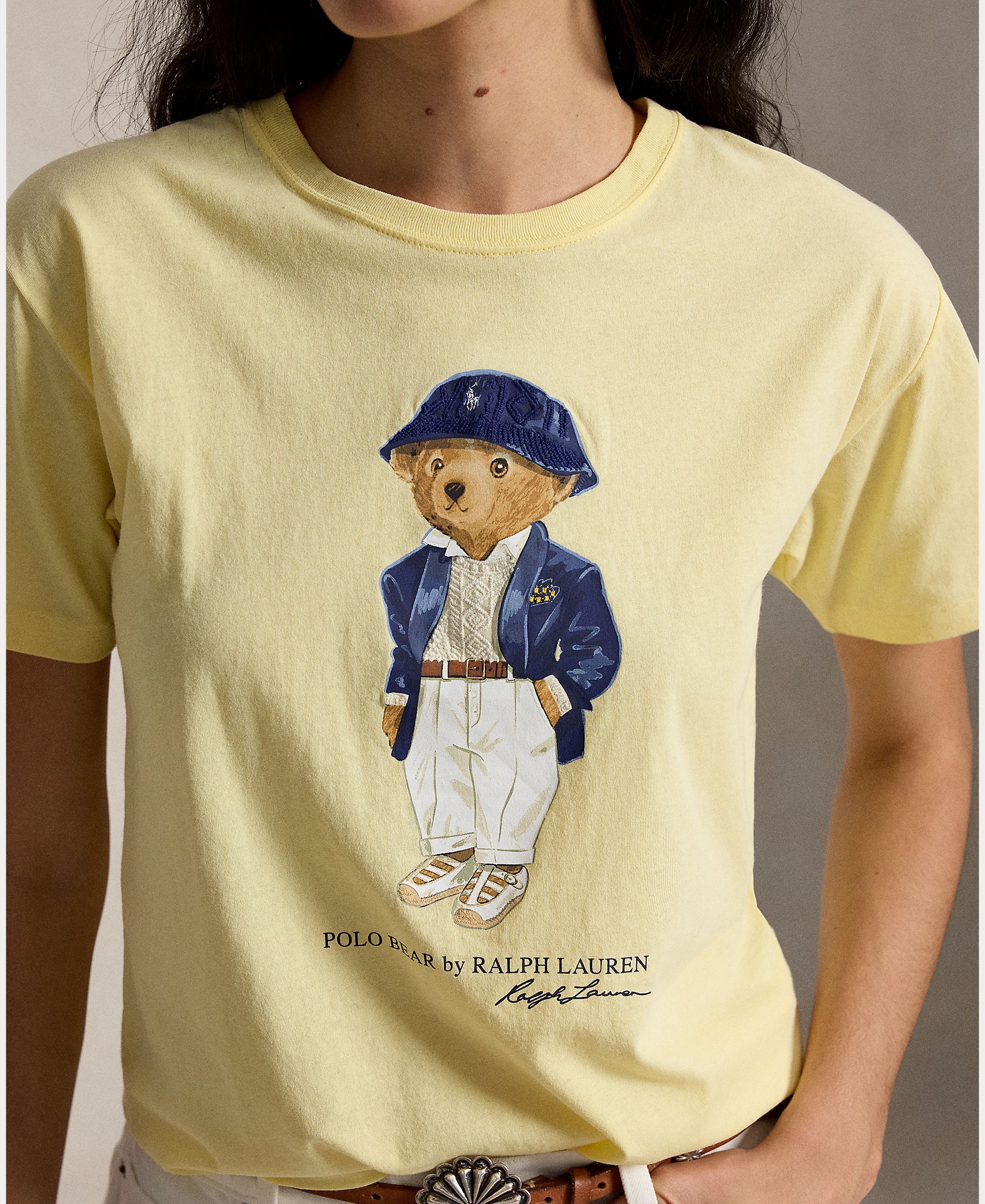T-shirt de algodão com Polo Bear Amarelo-4
