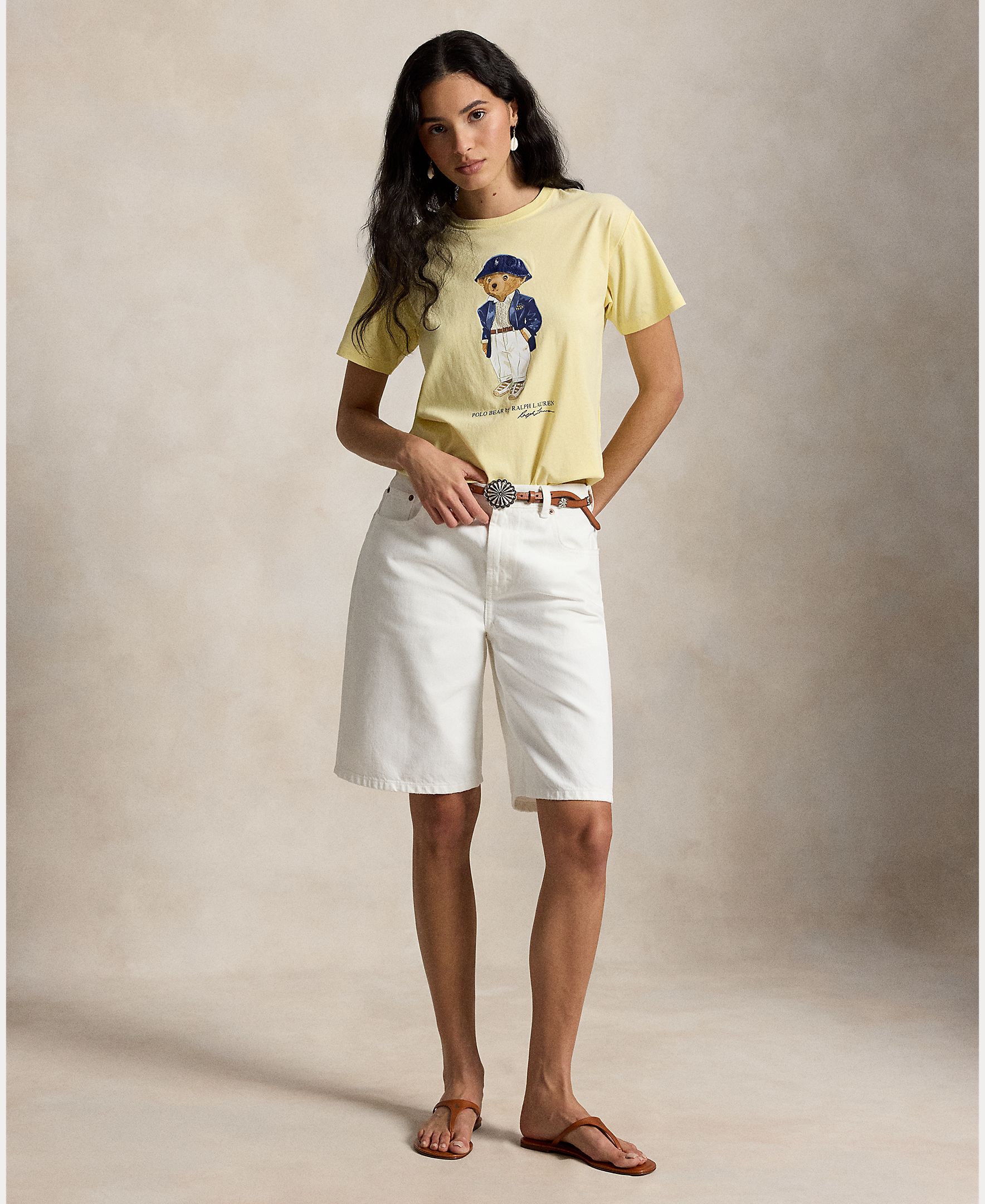T-shirt de algodão com Polo Bear Amarelo-6