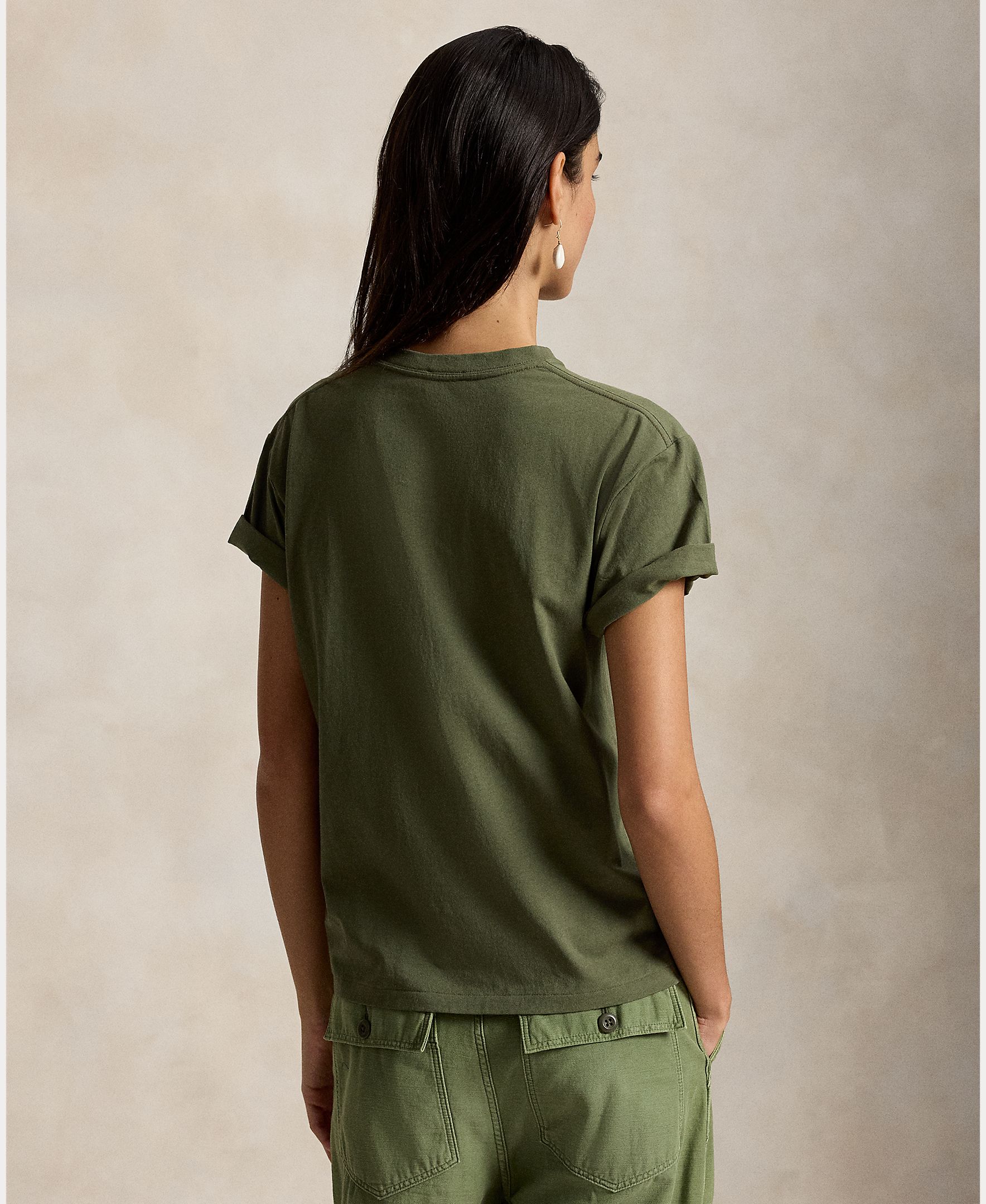 T-shirt de algodão com Polo Bear Verde-militar-3