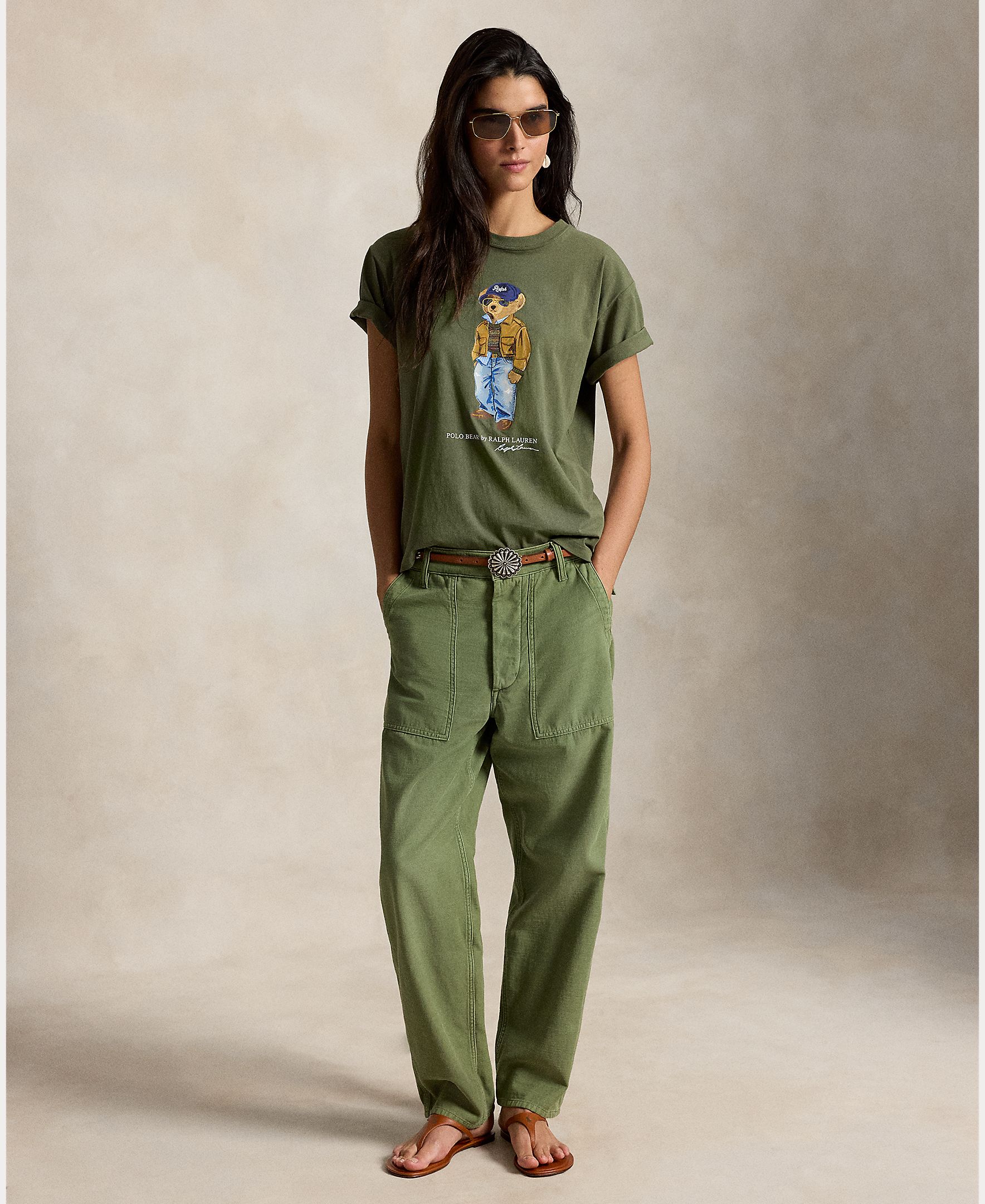 T-shirt de algodão com Polo Bear Verde-militar-7