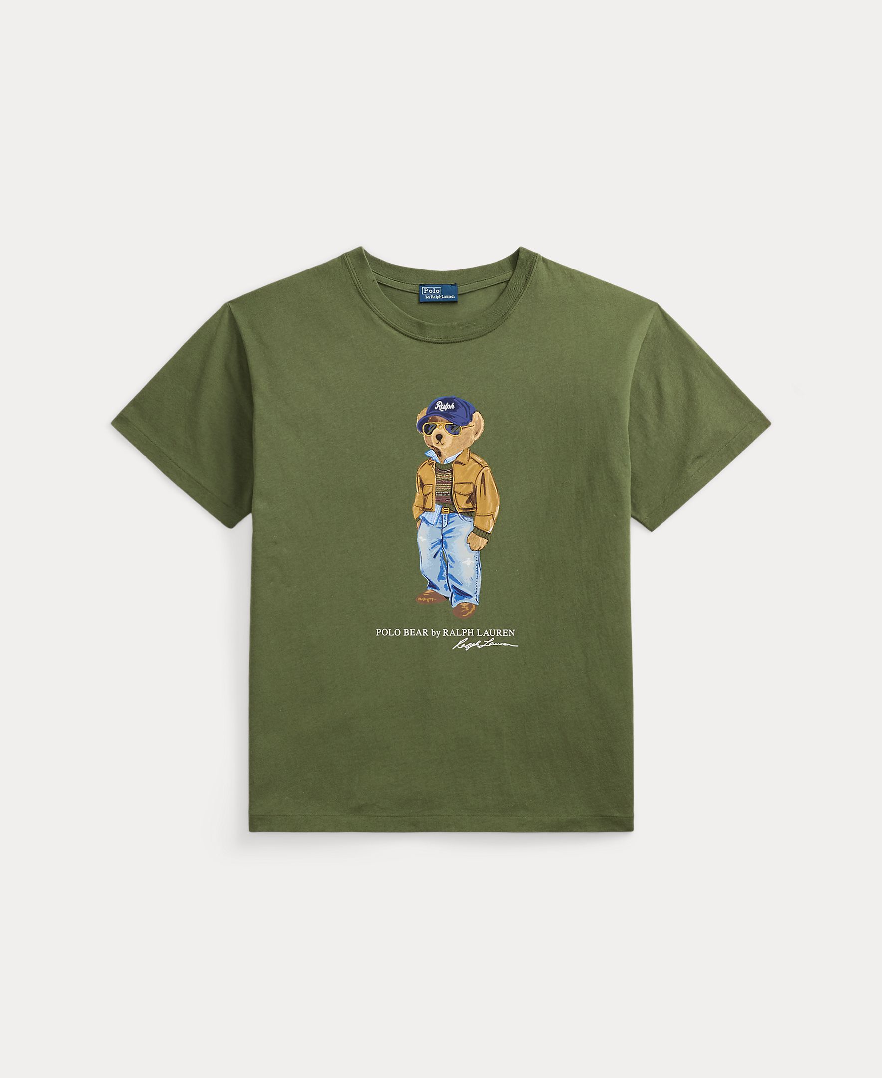 T-shirt de algodão com Polo Bear Verde-militar-6