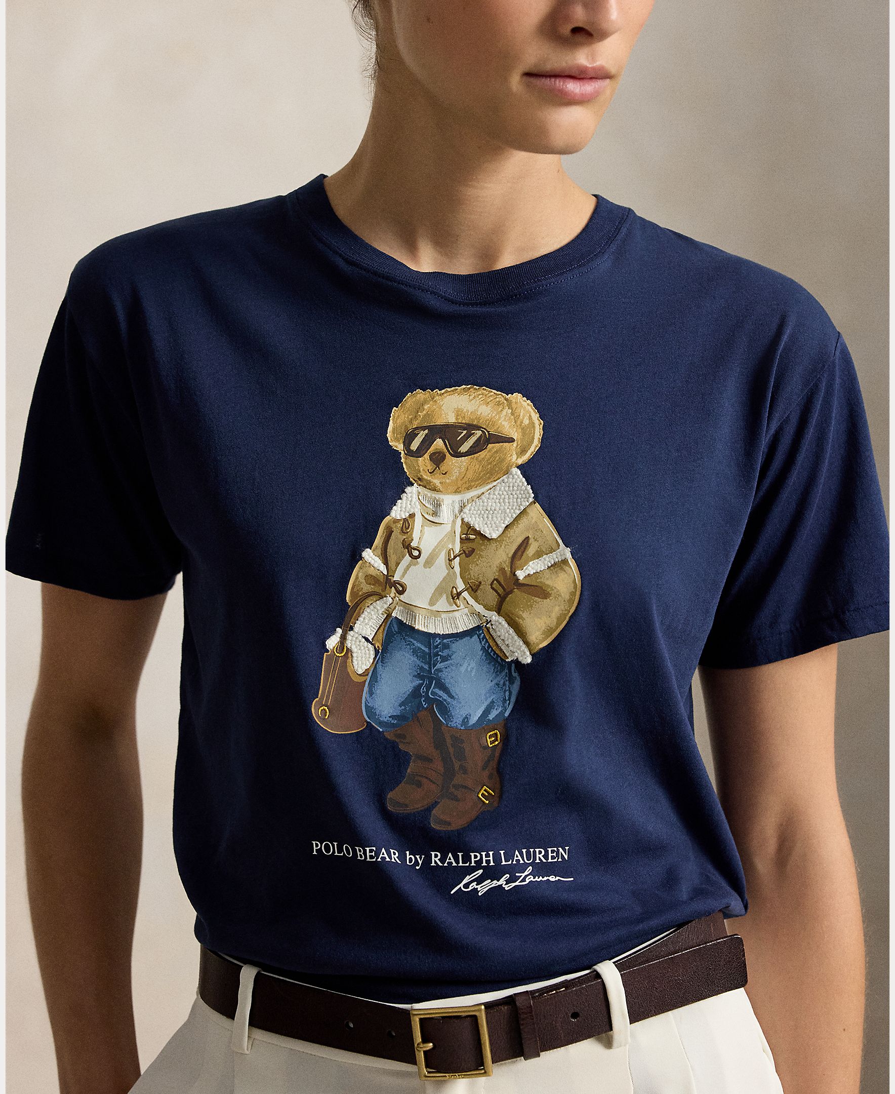 T-shirt de algodão com Polo Bear Azul-marinho-4
