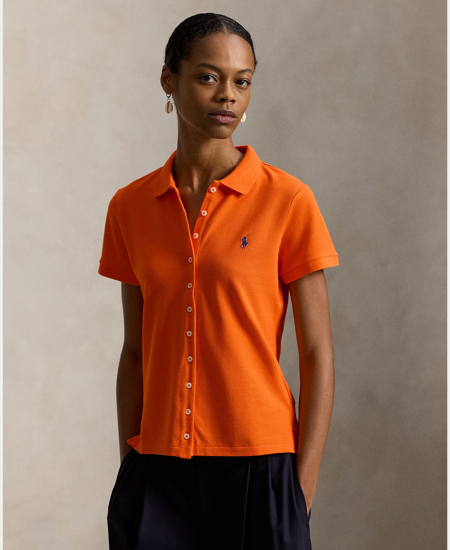 Pólo de manga curta com botões Laranja-1