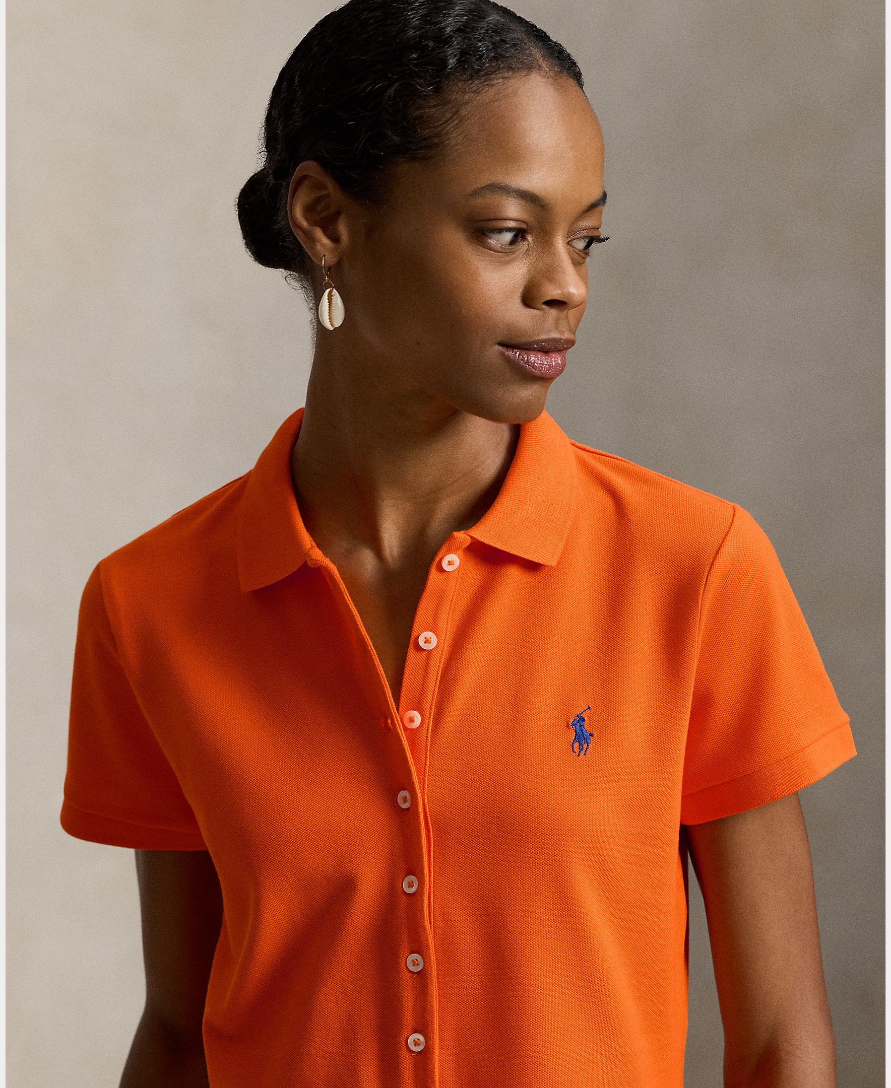 Pólo de manga curta com botões Laranja-3