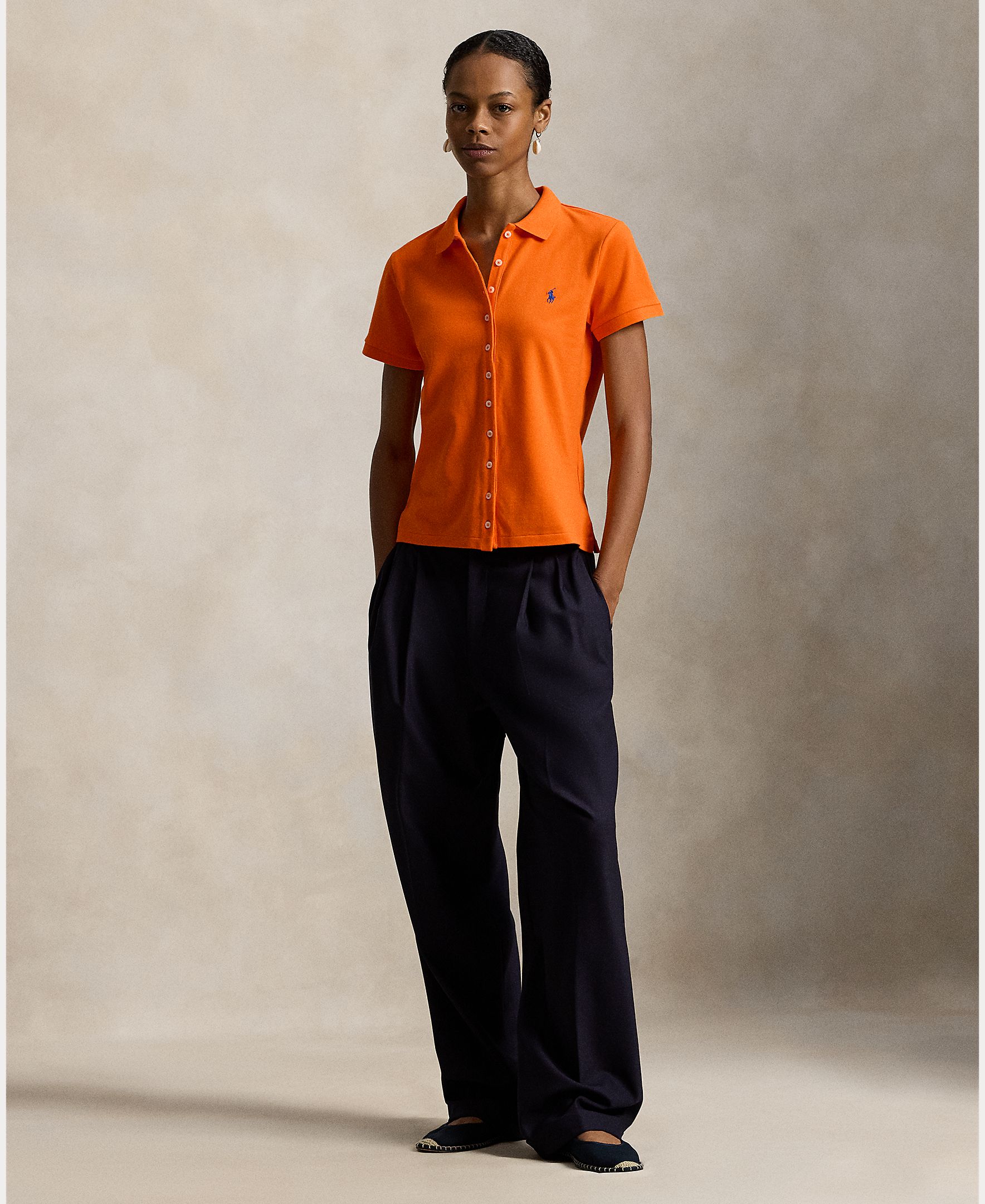 Pólo de manga curta com botões Laranja-6